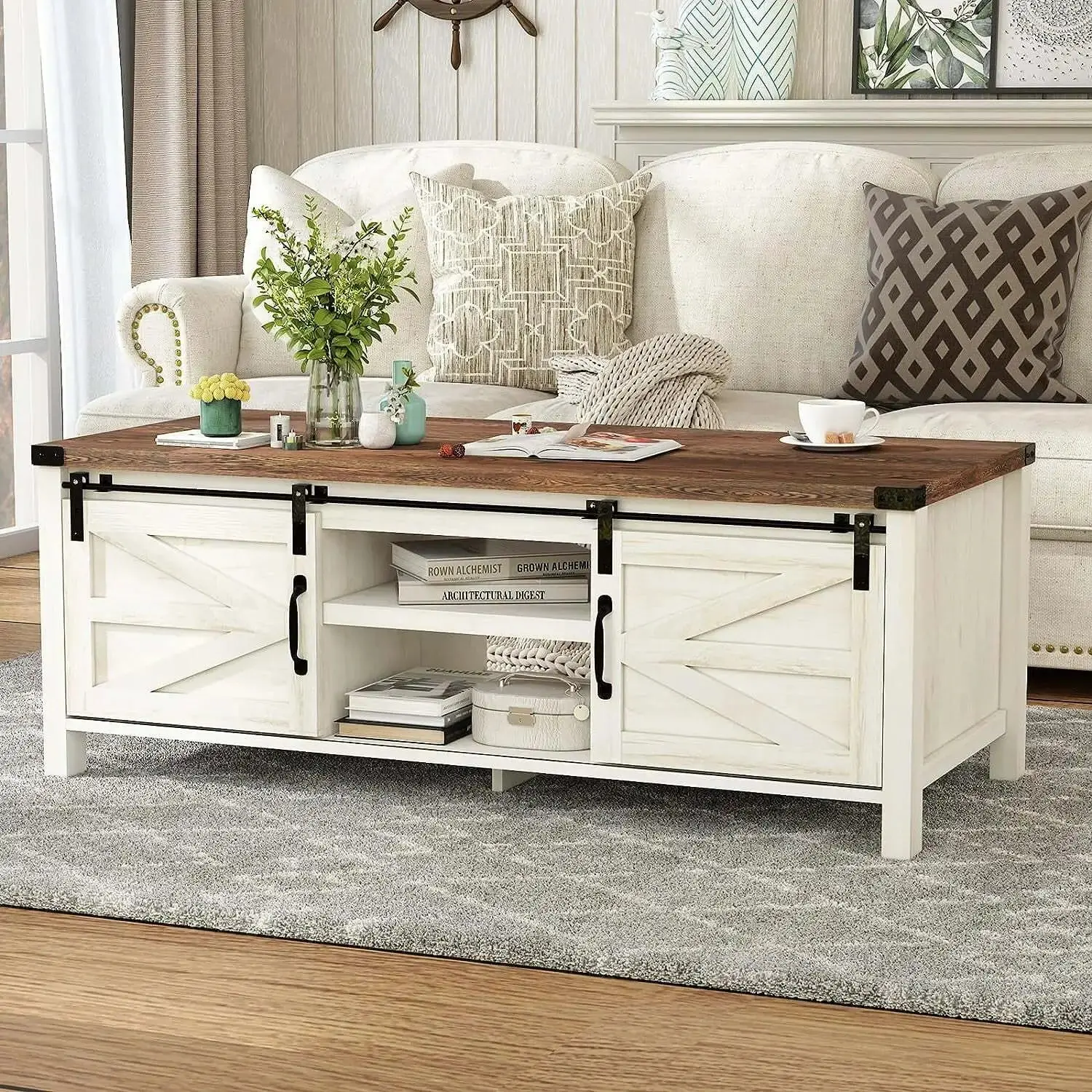 Evie Rustic Farmhouse Coffee Table - Image 9