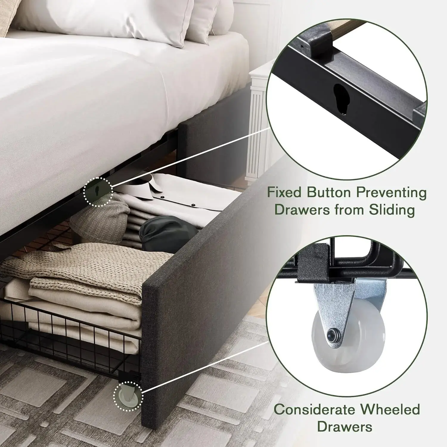 Edie Fabric Plateform Bed Frame With Storage - Image 4