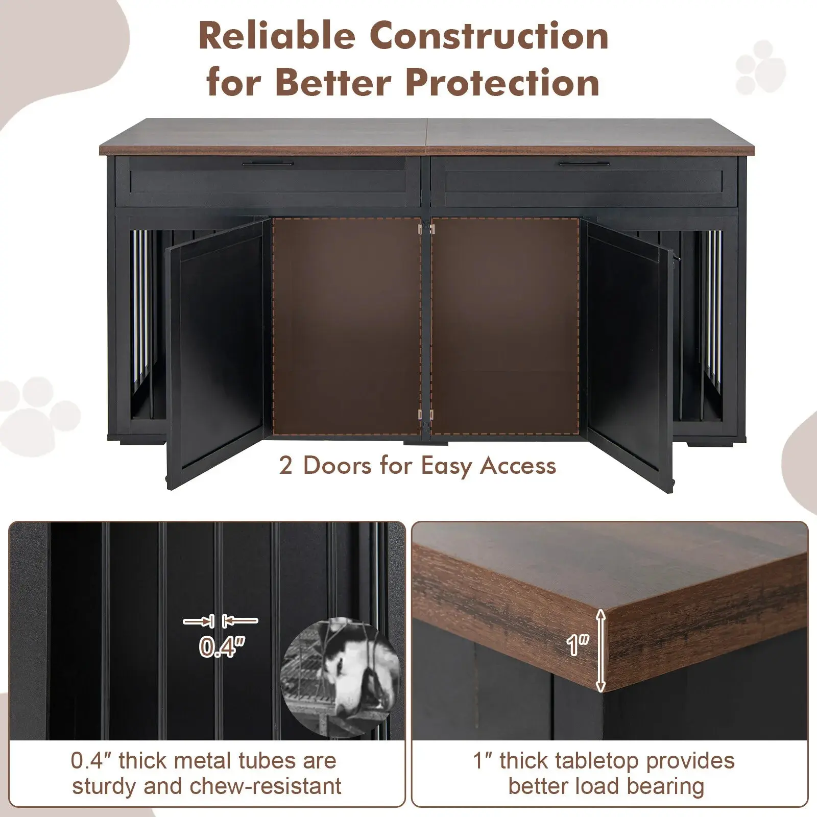 72" Farmhouse Double Dog Crate Furniture For 2 Dogs - Image 3