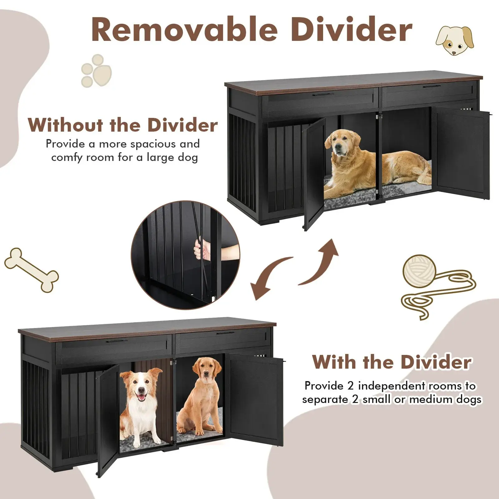 72" Farmhouse Double Dog Crate Furniture For 2 Dogs - Image 4