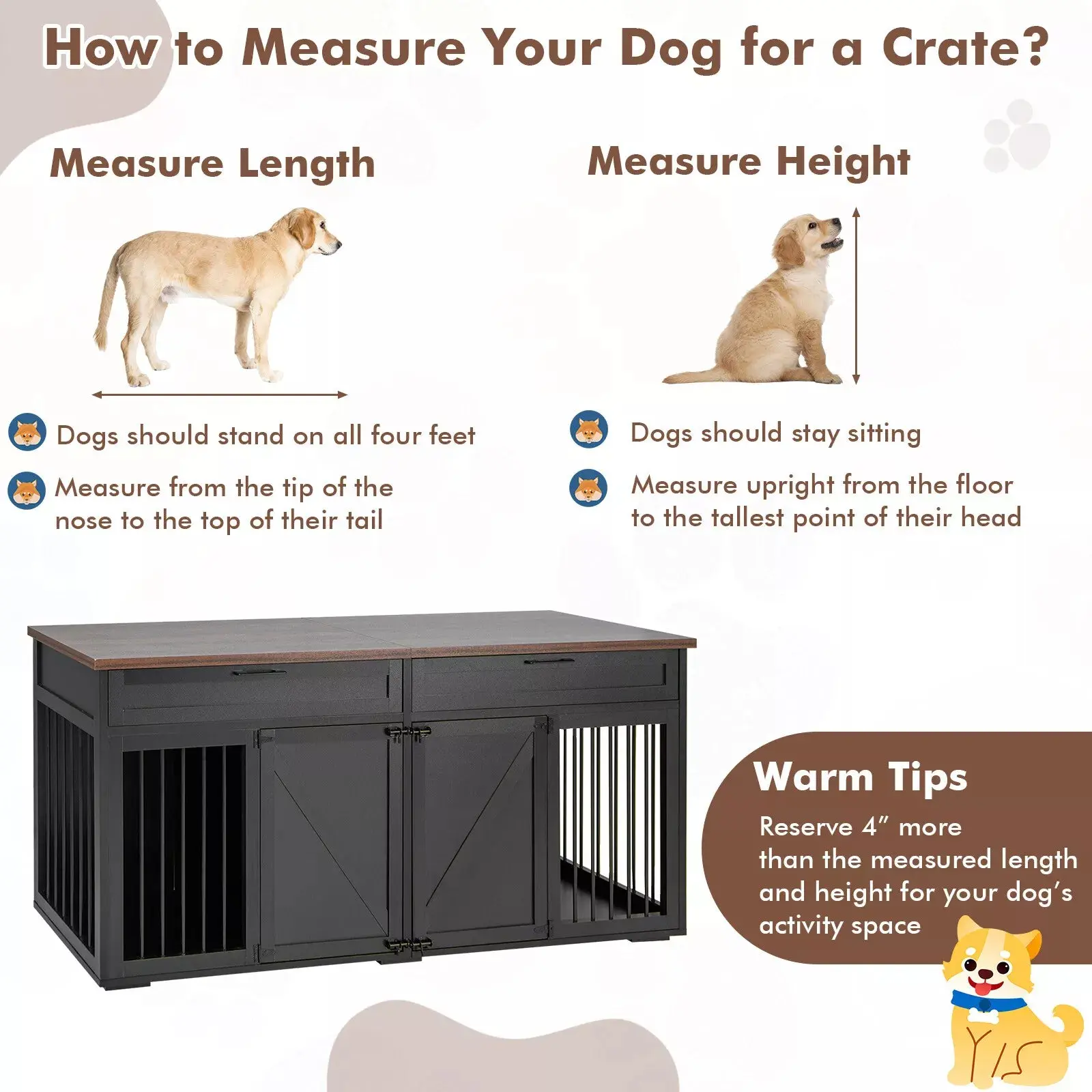 72" Farmhouse Double Dog Crate Furniture For 2 Dogs - Image 5