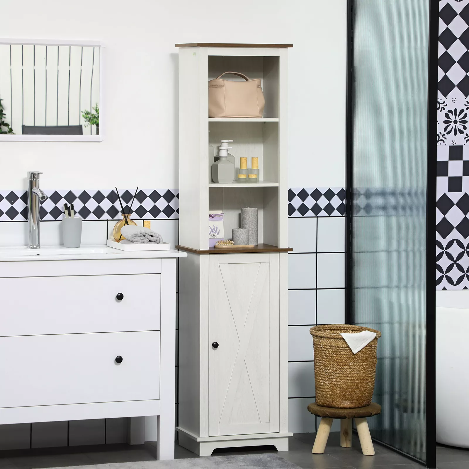Farmhouse Freestanding Bathroom Linen Cabinet