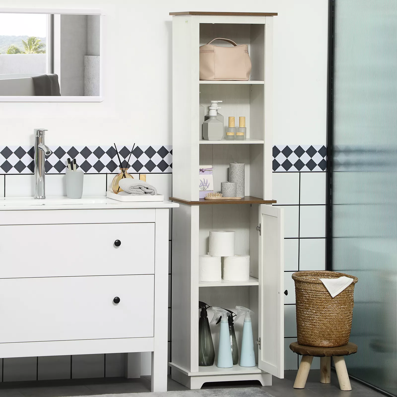 Farmhouse Freestanding Bathroom Linen Cabinet - Image 2