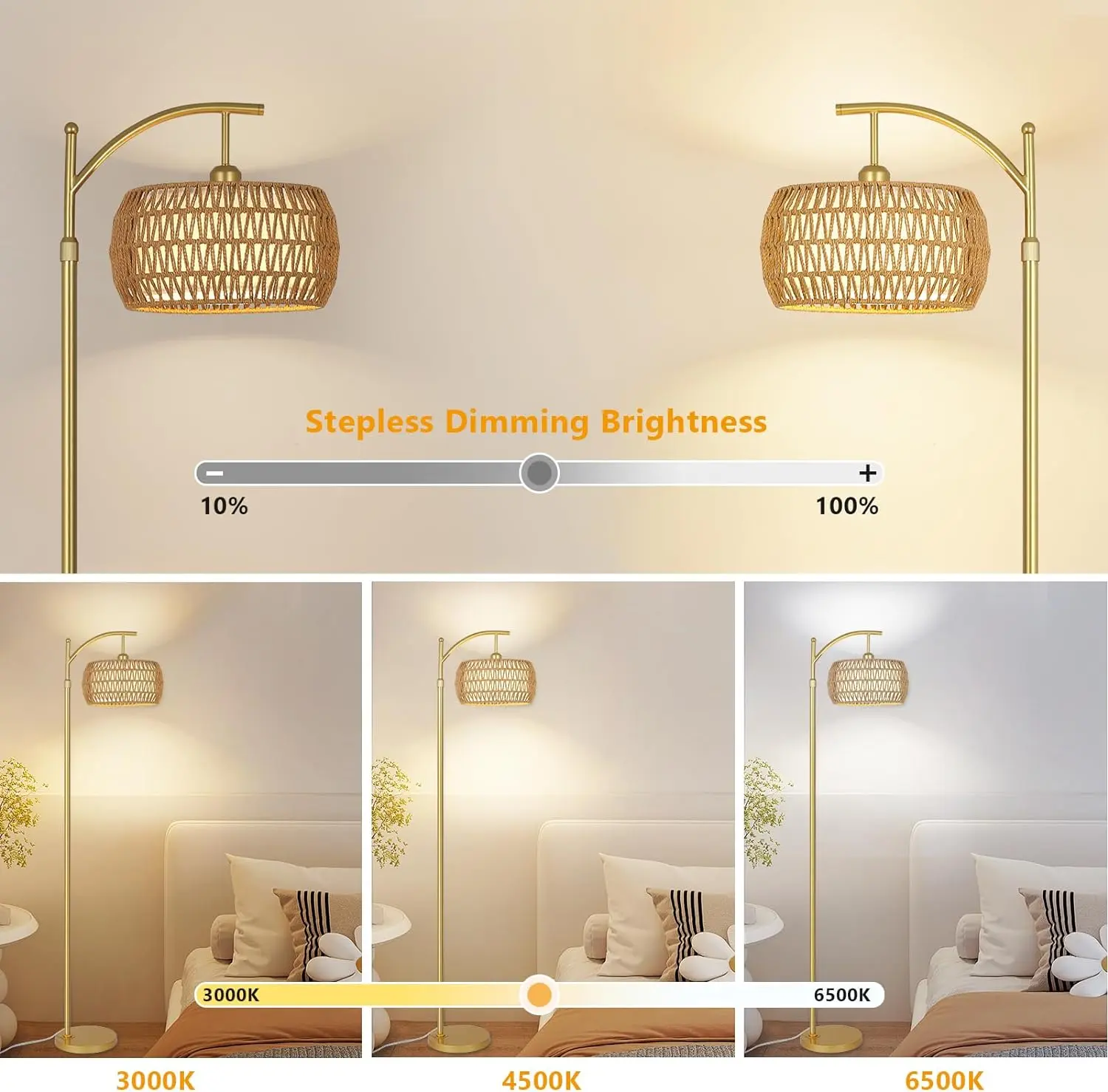 Farmhouse Rattan Living Room Floor Lamp - Image 4