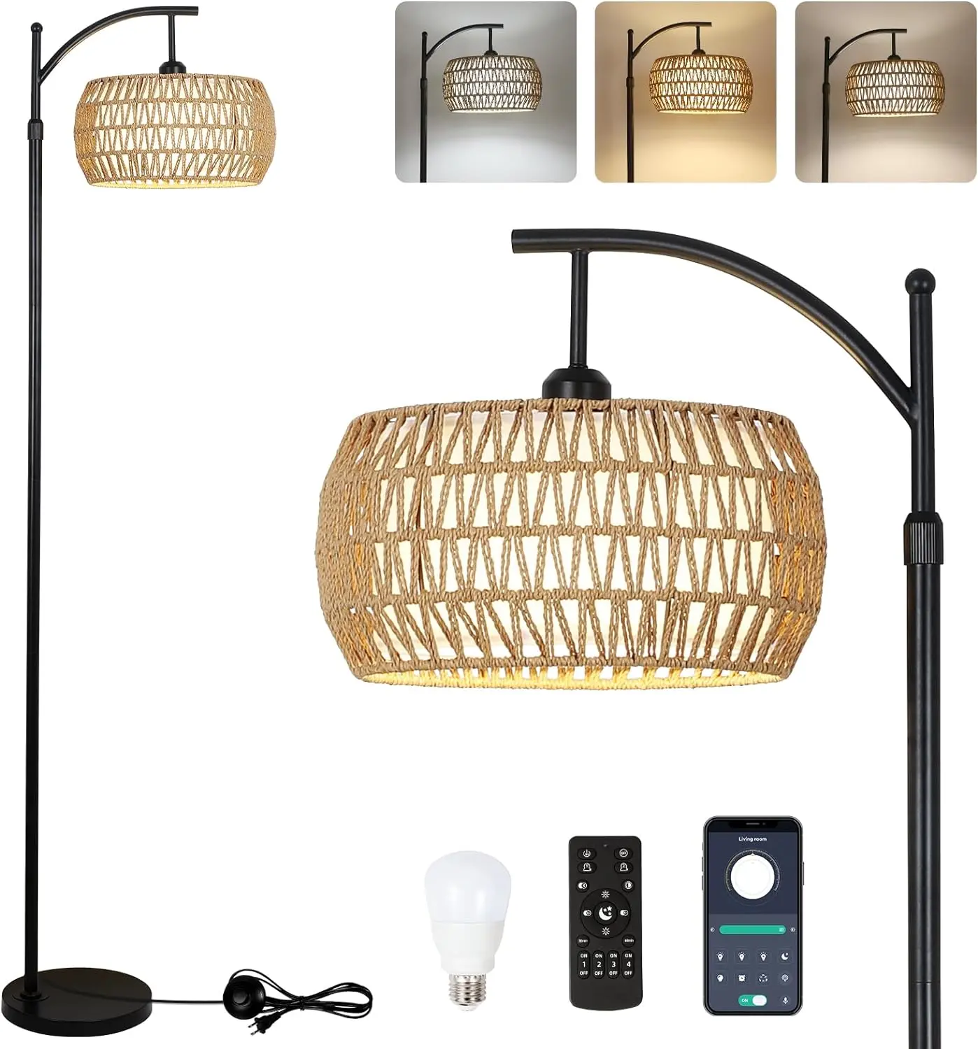 Farmhouse Rattan Living Room Floor Lamp - Image 6