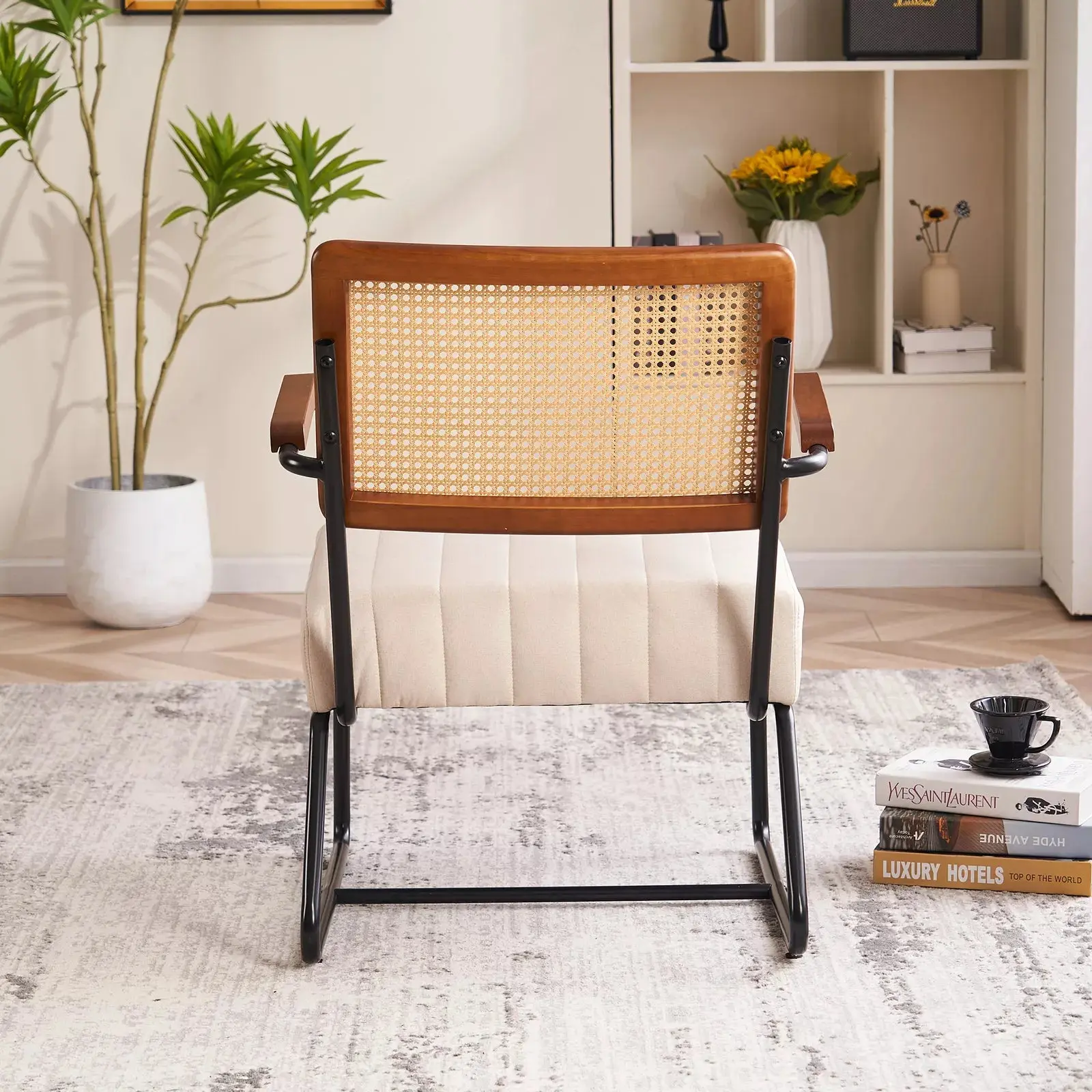Fatma Rattan Velvet Accent Armchair - Image 3