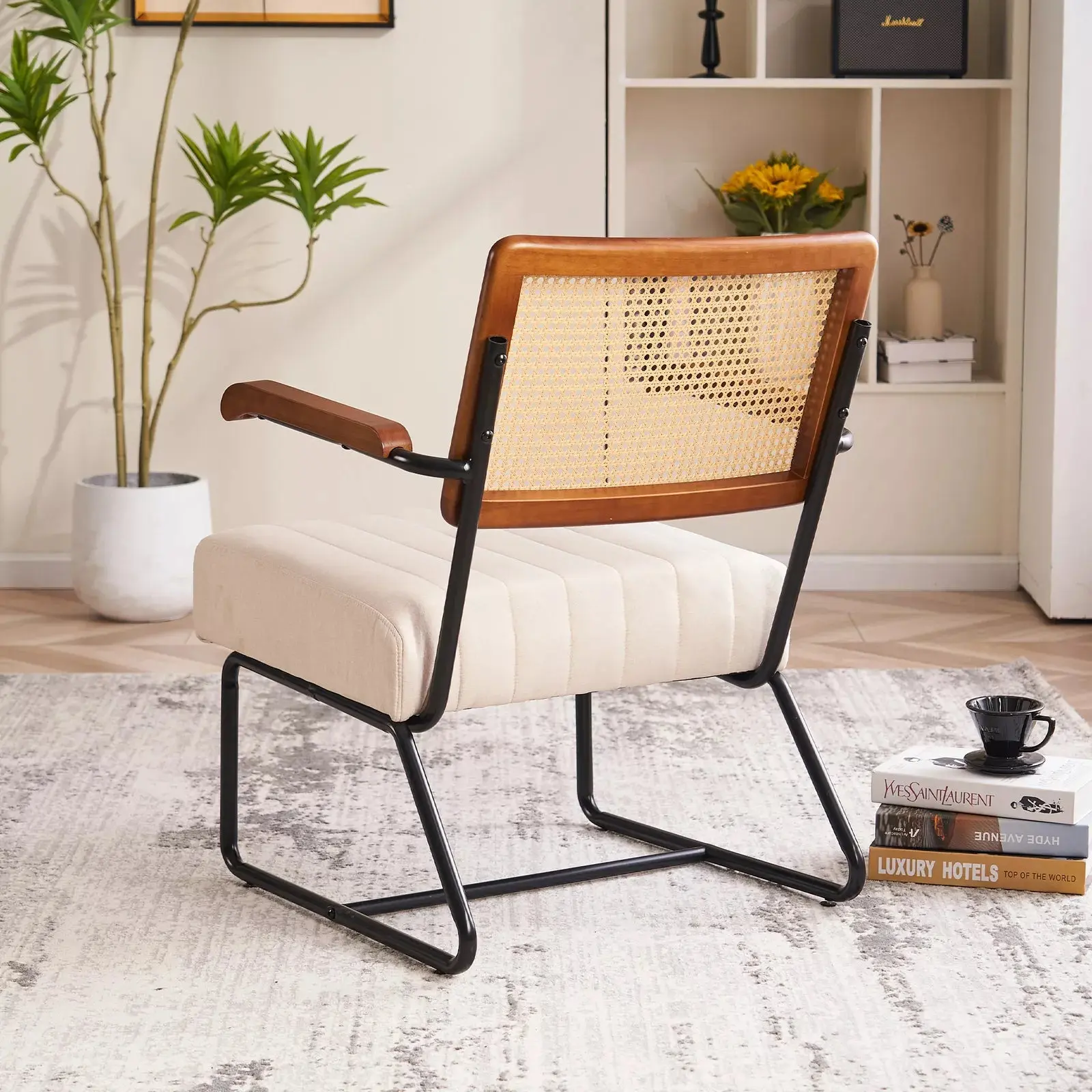 Fatma Rattan Velvet Accent Armchair - Image 4