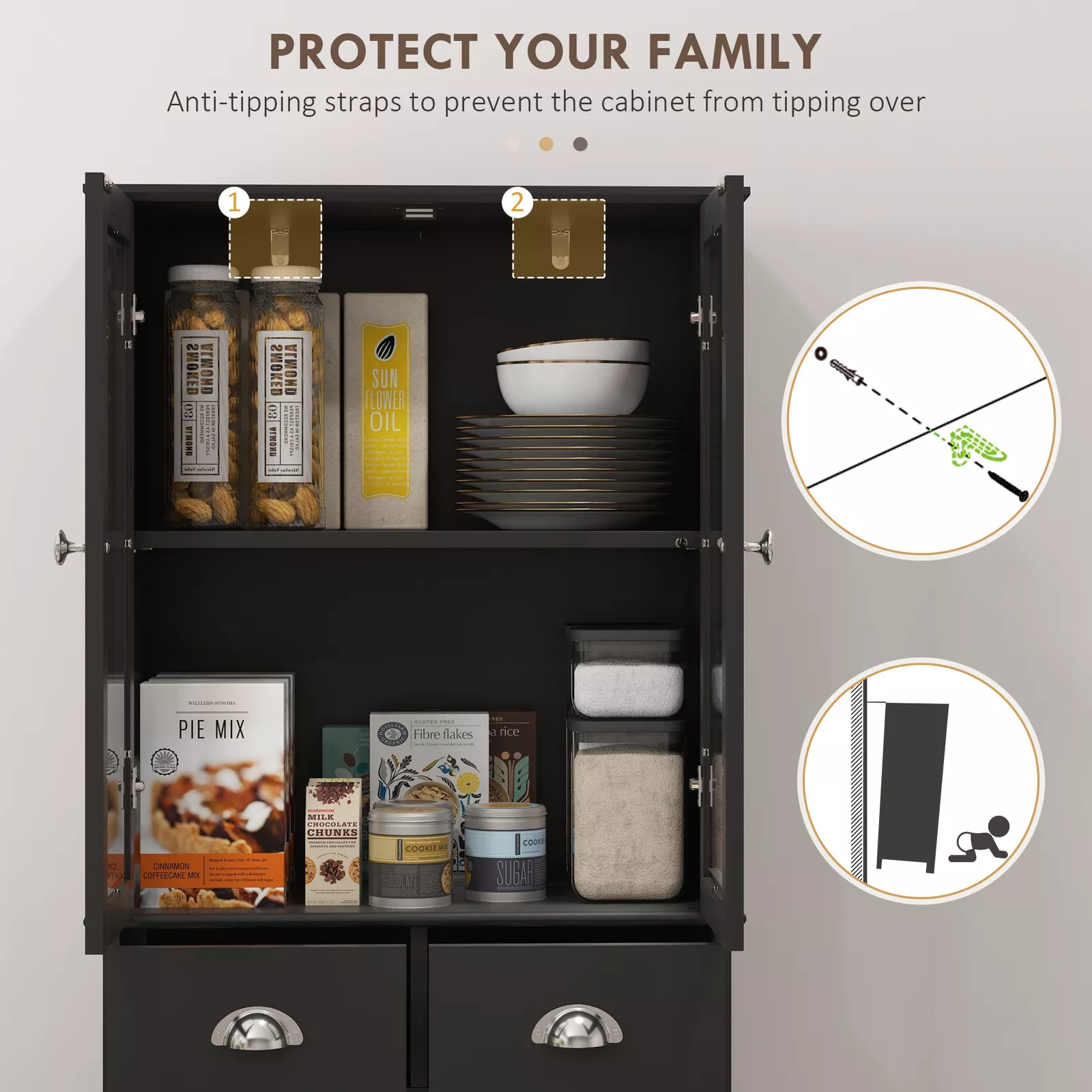 Gibbons Glass Kitchen Pantry Cabinet - Image 6