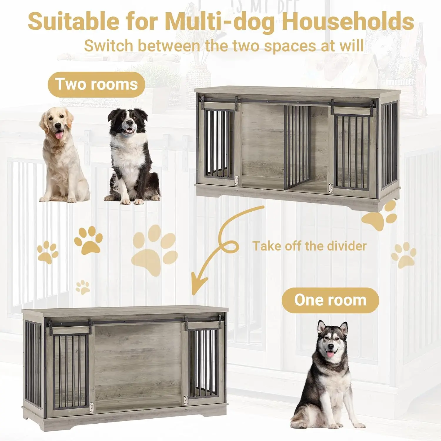 60.6" Gina Double Dog Crate Furniture For 2 Dogs - Image 5