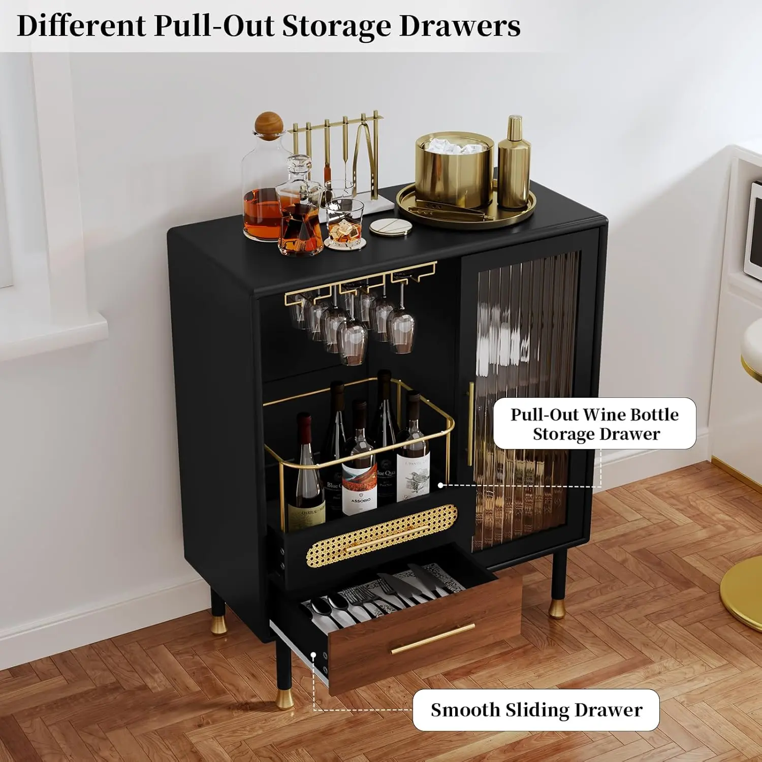 Glass Drinks Cabinet With Wine Rack - Image 3