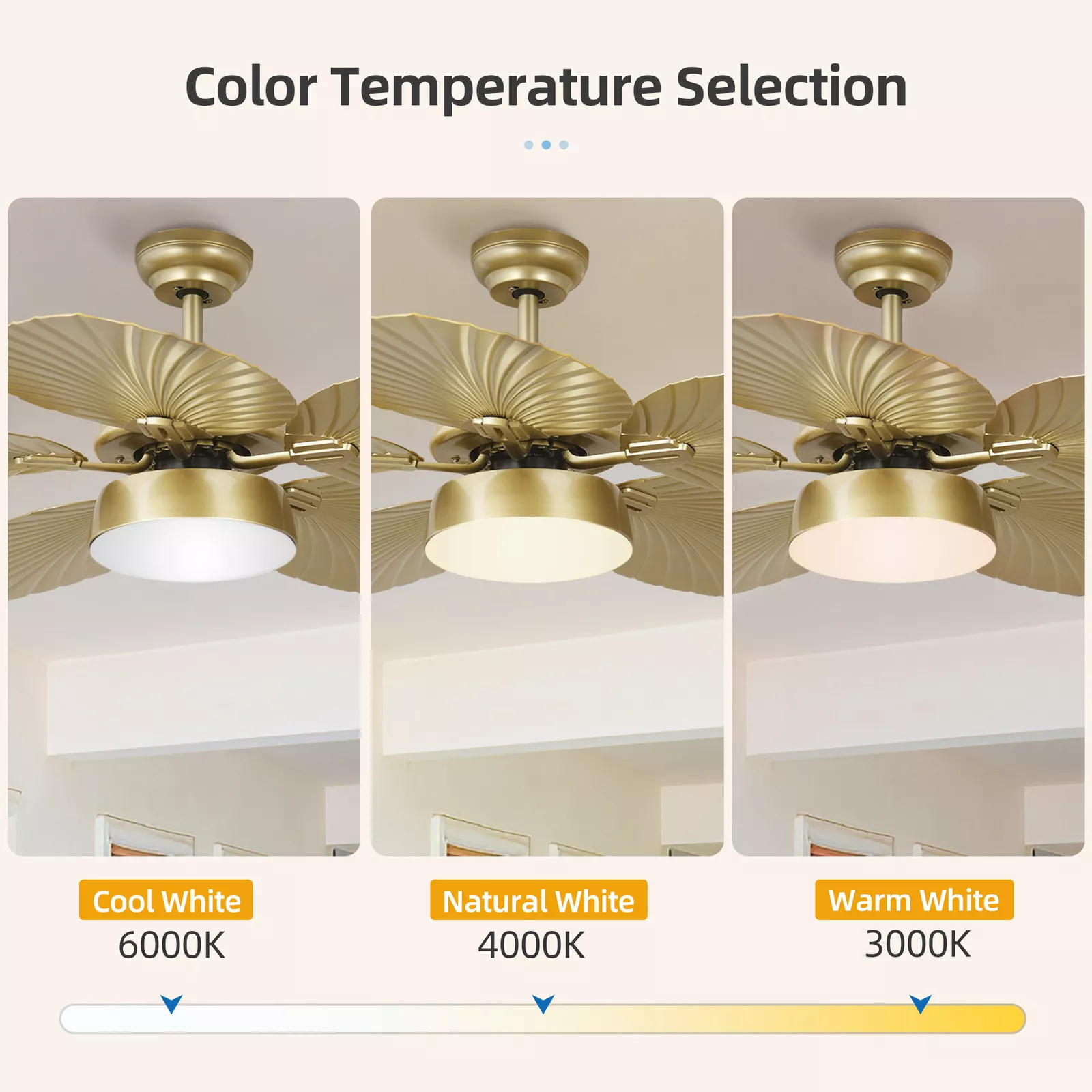 Gold Palm Leaf Ceiling Fan With Light & Remote - Image 5