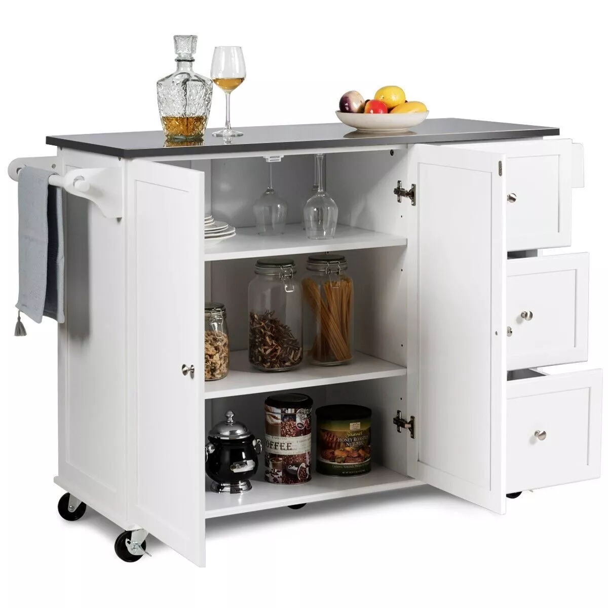 Hardy Kitchen Island With Wheels & Seating - Image 3