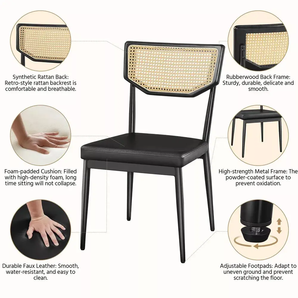 Black Mid Century Rattan Dining Chair (Set of 2) - Image 3