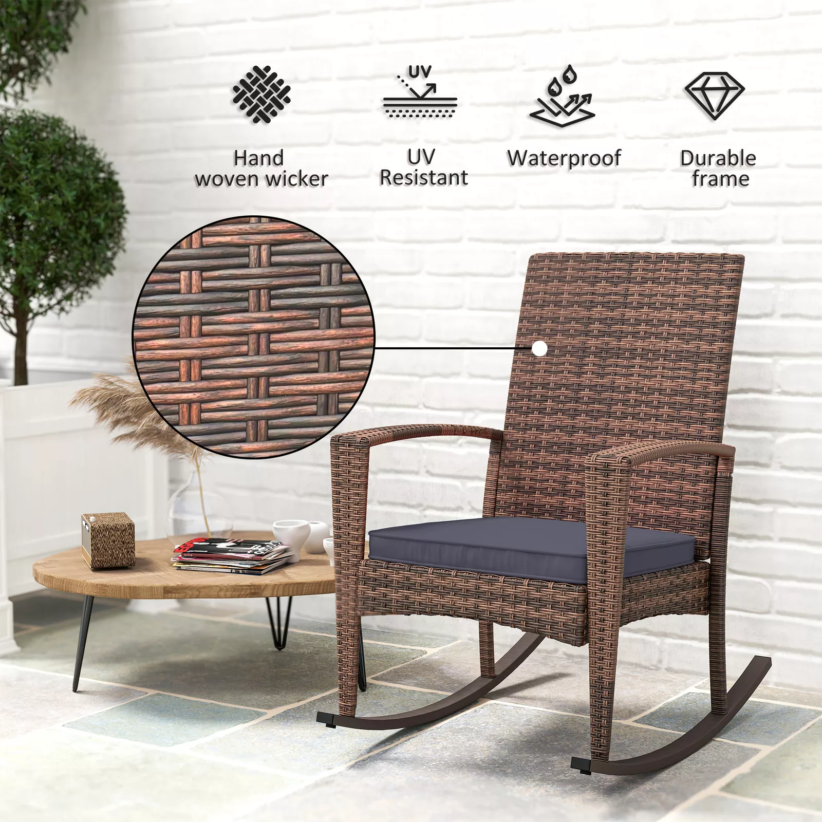 Higgins Rattan Outdoor Patio Rocking Chair - Image 3