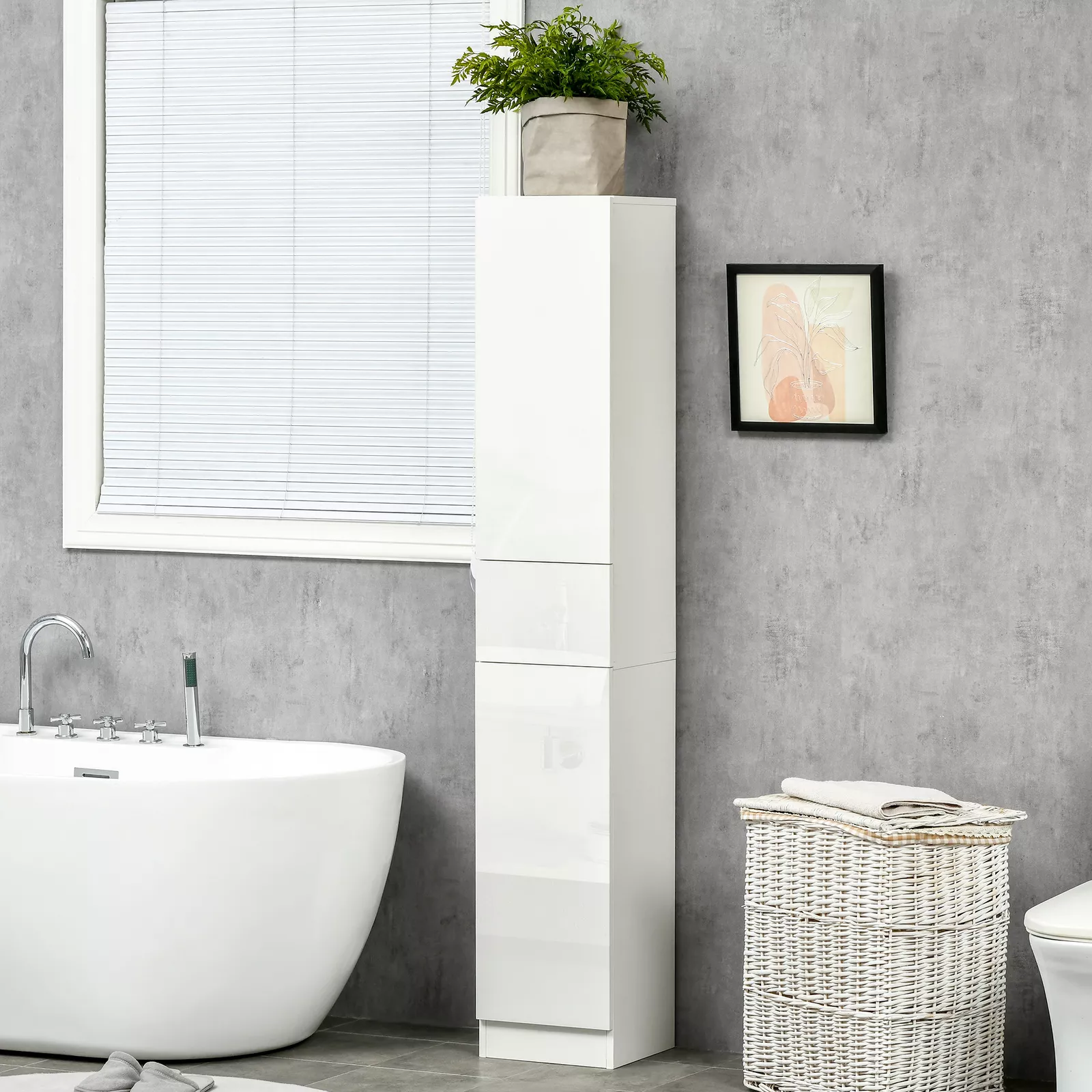 High Gloss Tall Freestanding Bathroom Cabinet