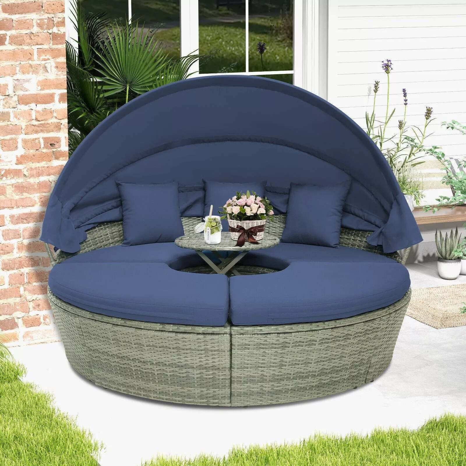 Hines Rattan Round Outdoor Garden Day Bed