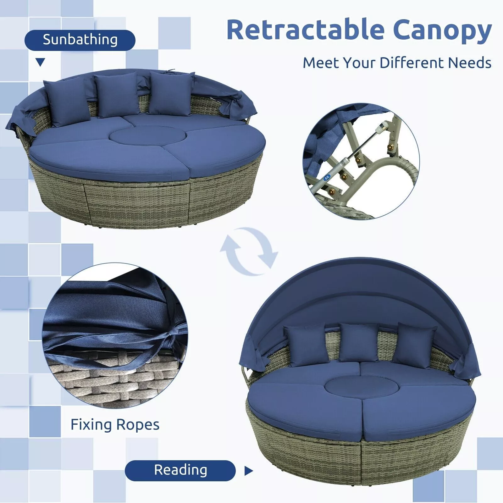 Hines Rattan Round Outdoor Garden Day Bed - Image 4