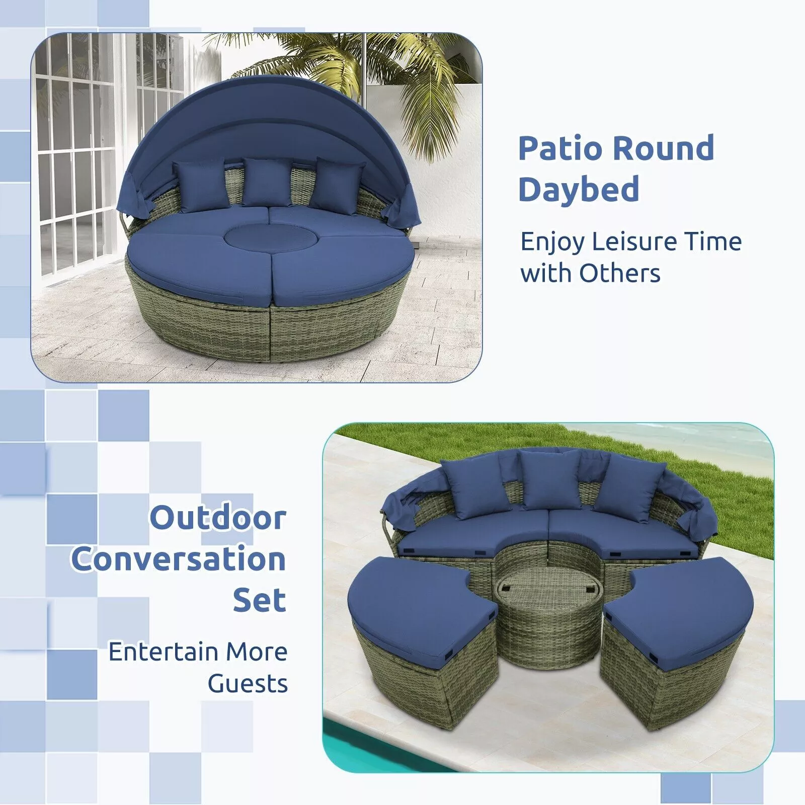 Hines Rattan Round Outdoor Garden Day Bed - Image 5