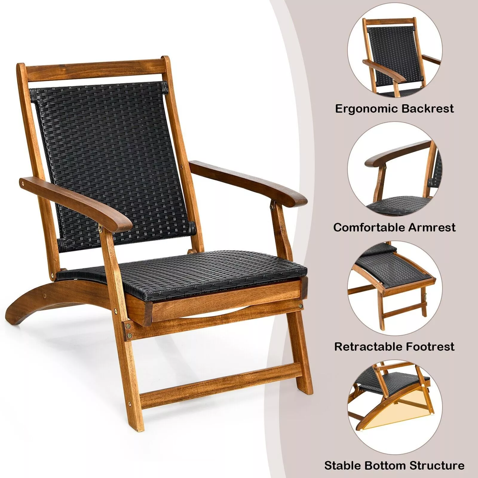 Holman Folding Wooden Garden Sun Lounger - Image 3