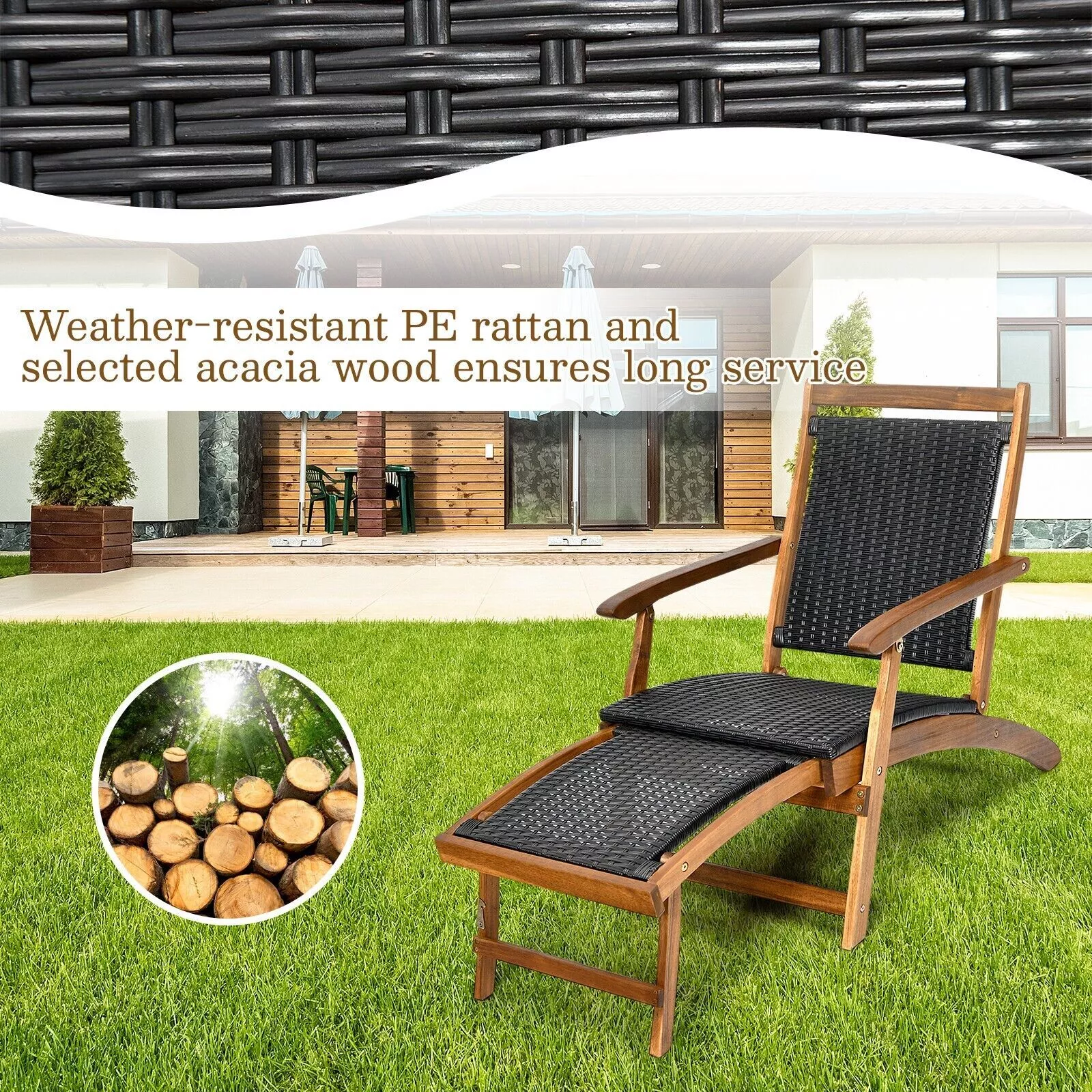 Holman Folding Wooden Garden Sun Lounger - Image 5