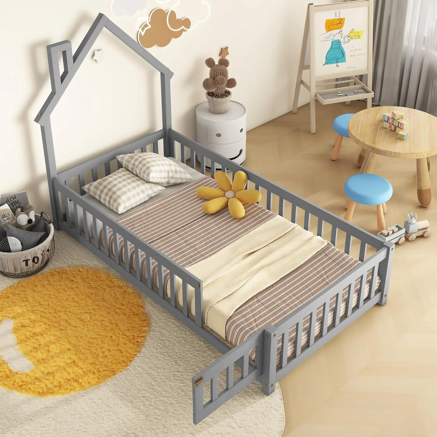 House Twin Montessori Floor Bed With Rails - Image 2