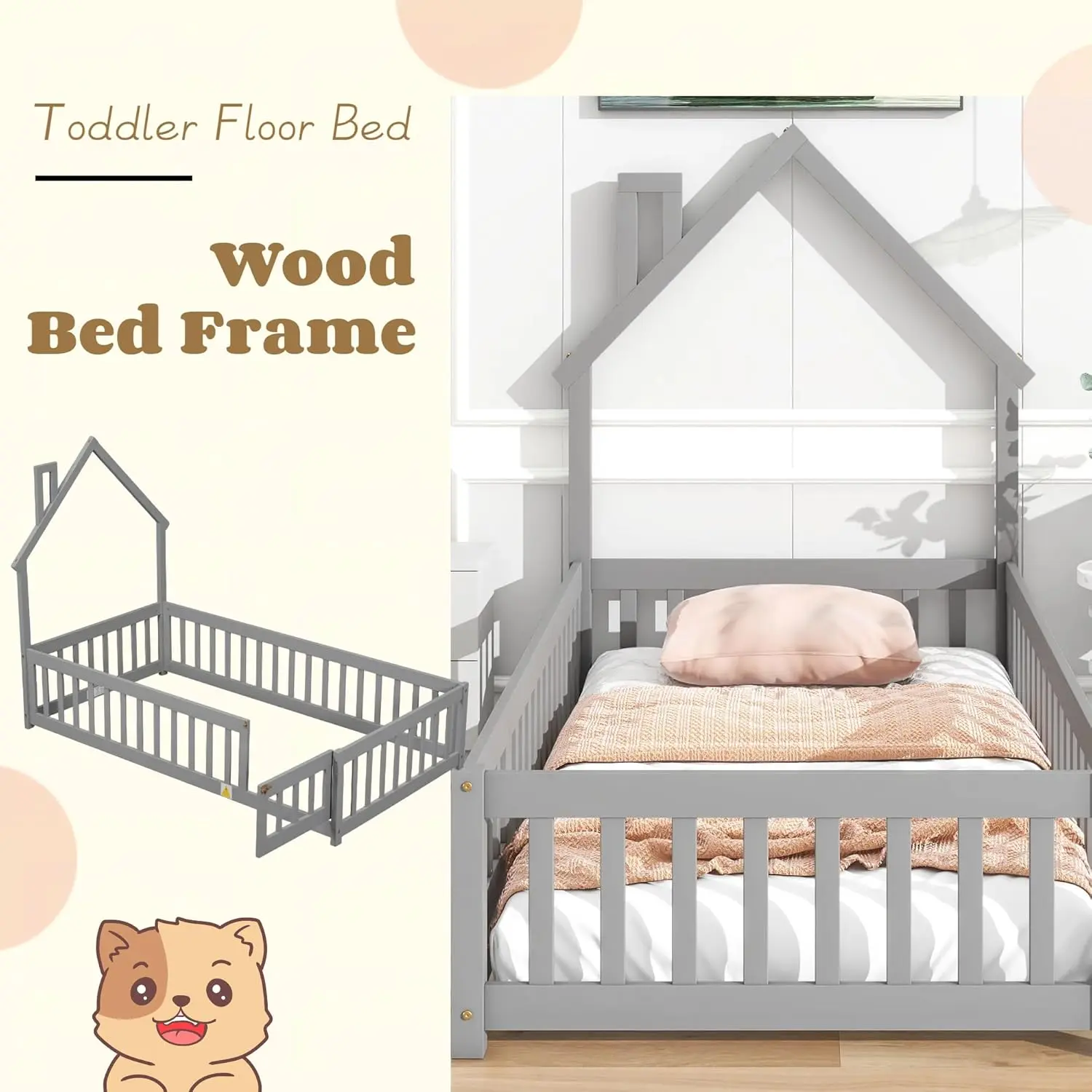 House Twin Montessori Floor Bed With Rails - Image 4
