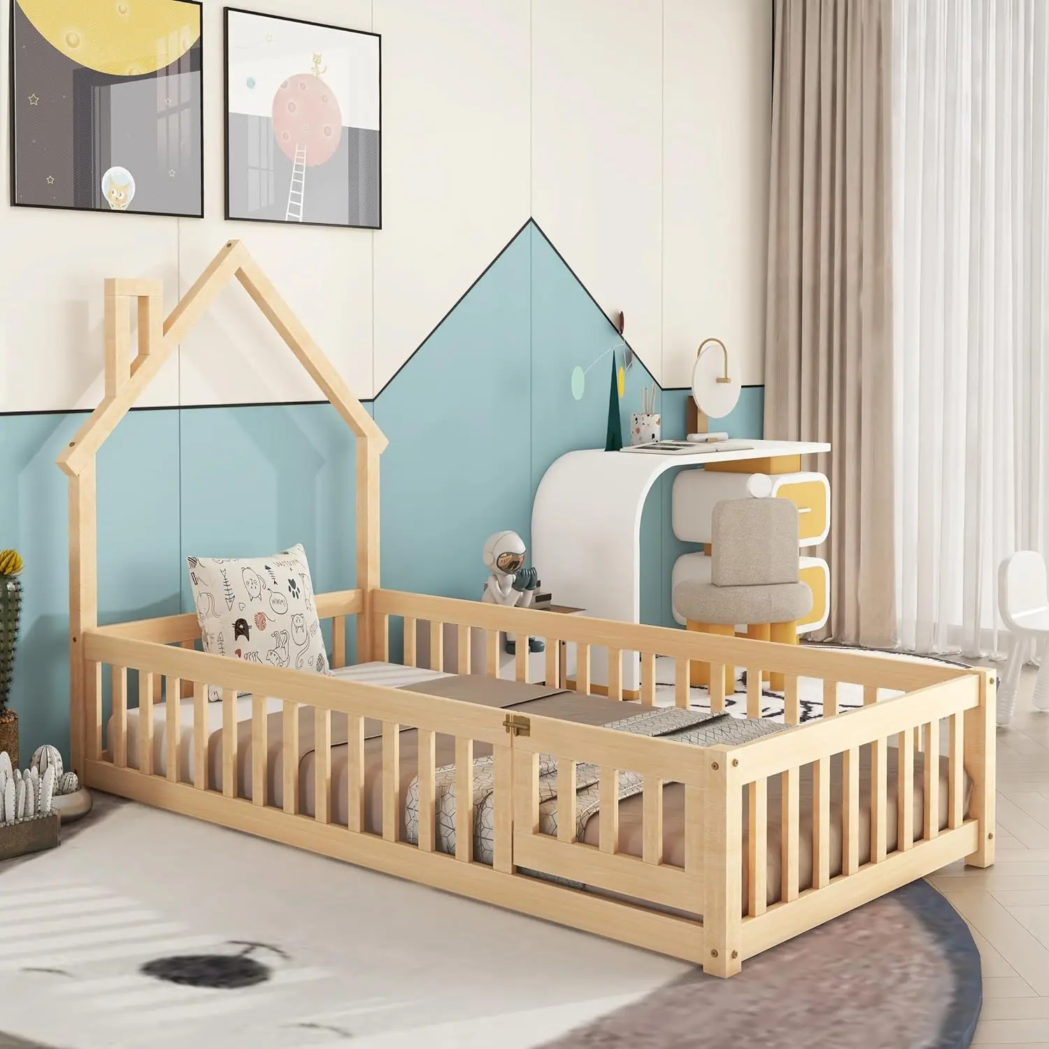 House Twin Montessori Floor Bed With Rails - Image 8
