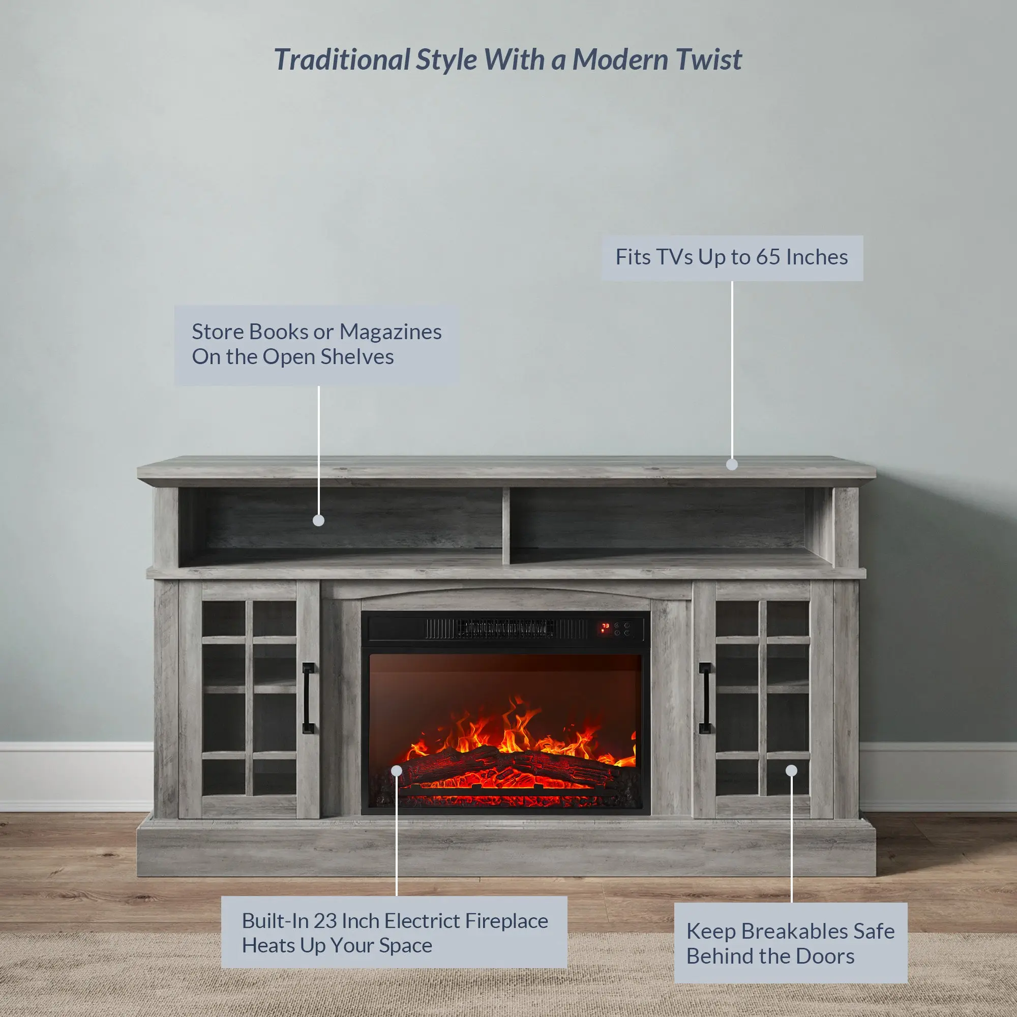 Isaac Farmhouse Fireplace TV Stand (Up to 65") - Image 4