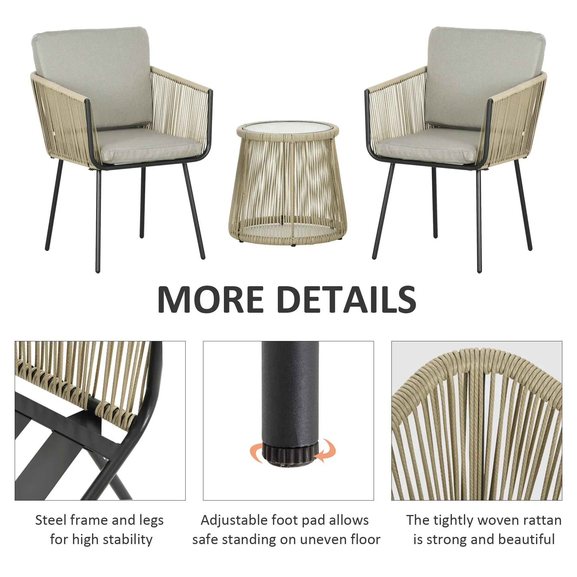 Jenson 3 Piece Bistro Patio Furniture Set - Image 5