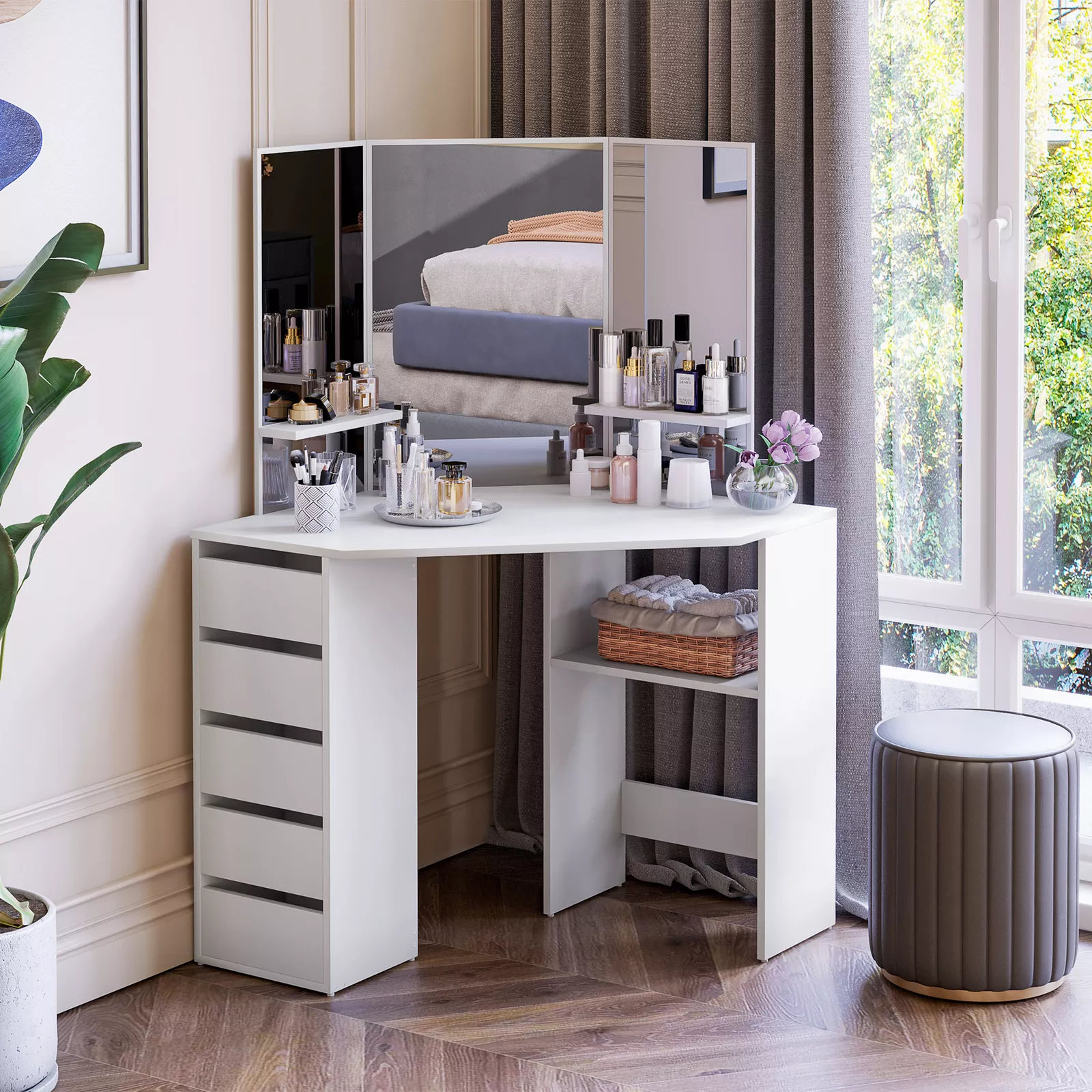 Kasey Corner Vanity Dressing Table