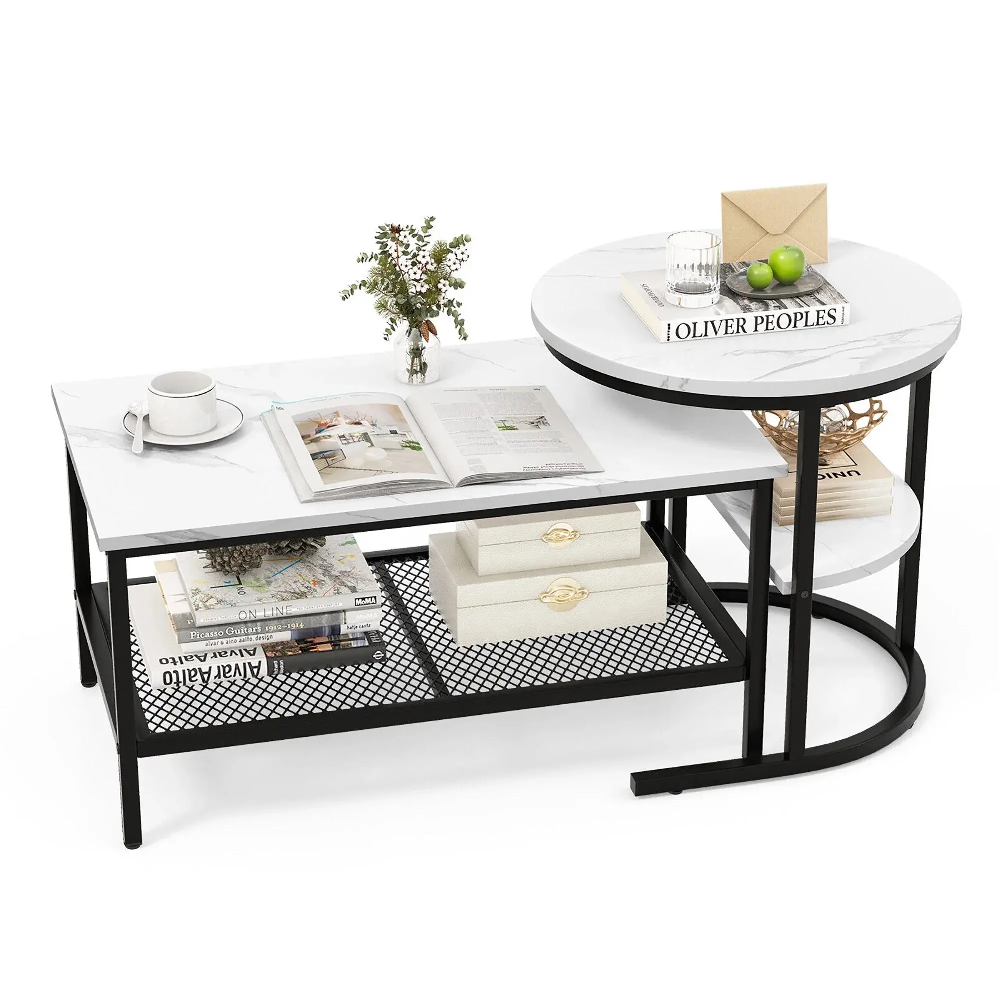 Kaya Marble Nesting Coffee Table With Storage - Image 3
