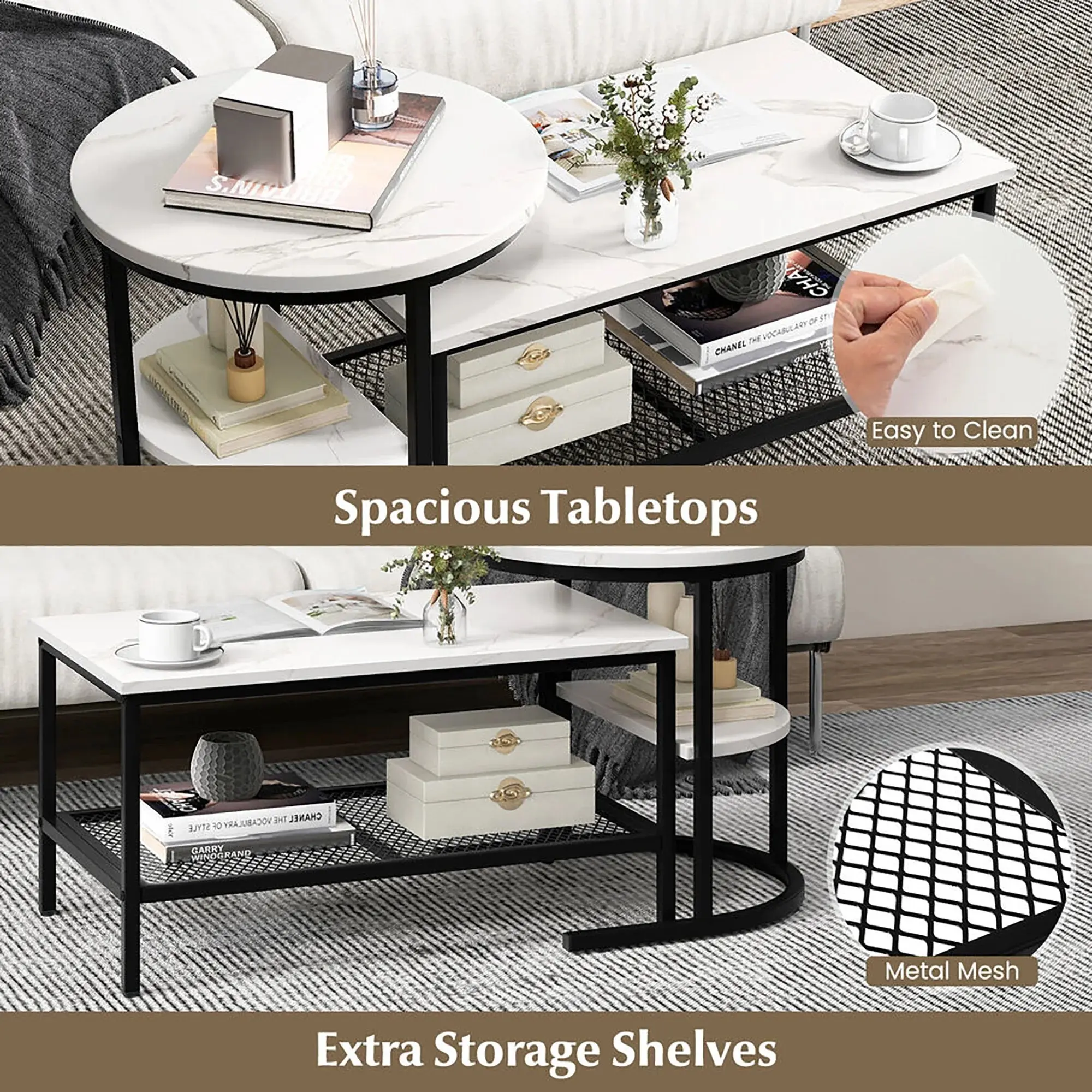 Kaya Marble Nesting Coffee Table With Storage - Image 5