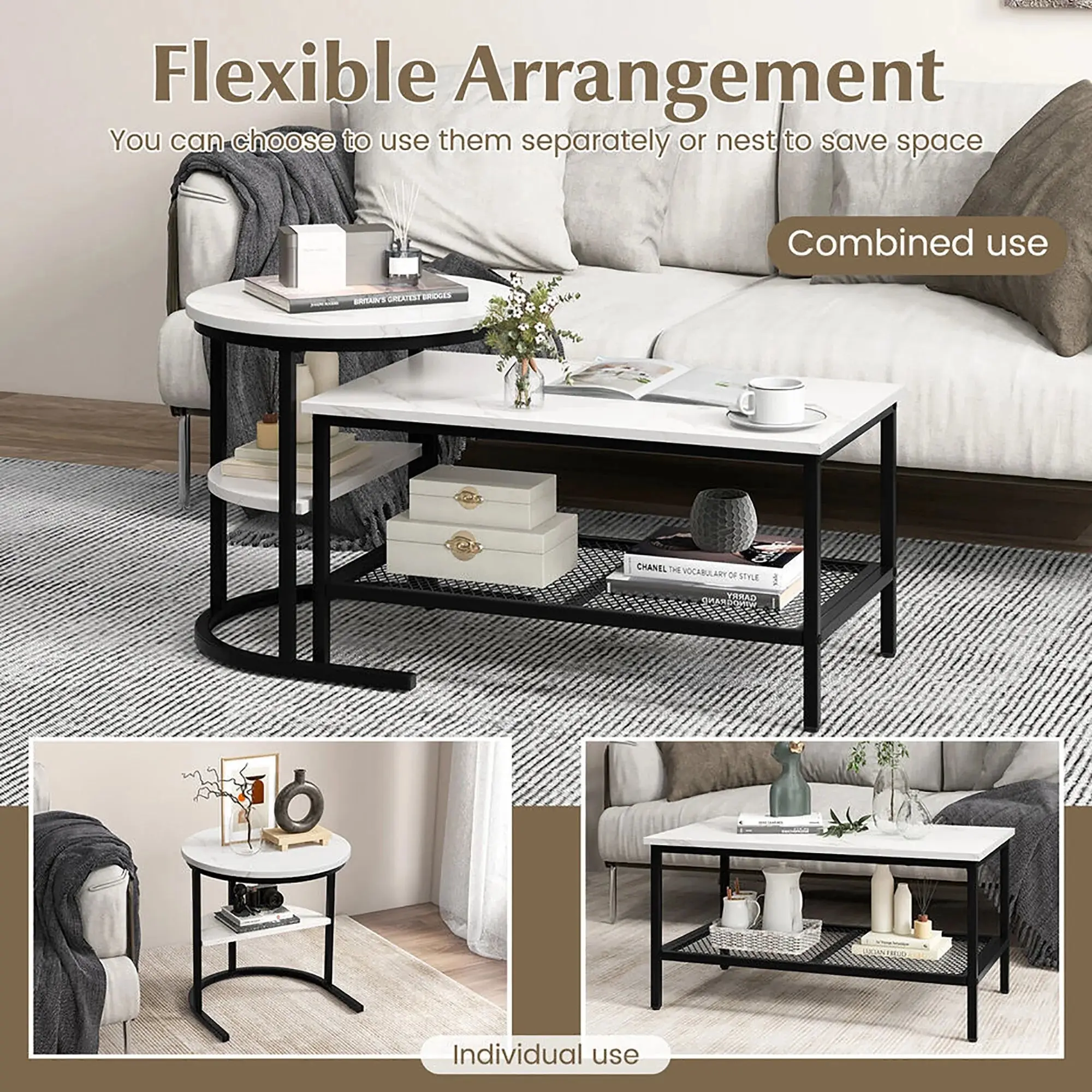 Kaya Marble Nesting Coffee Table With Storage - Image 6