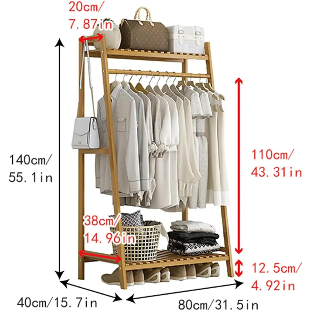 Large Duty Wood Wardrobe Clothes Rack - Image 5