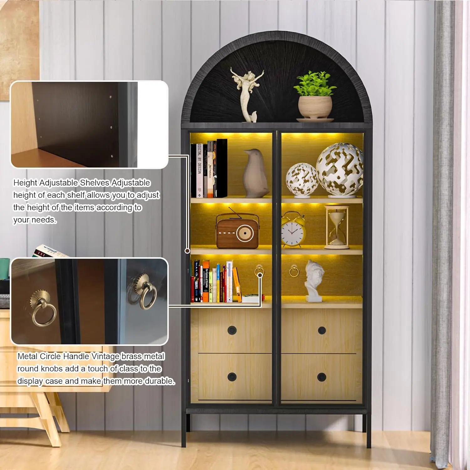 Lea Black Arched Storage Display Cabinet - Image 5