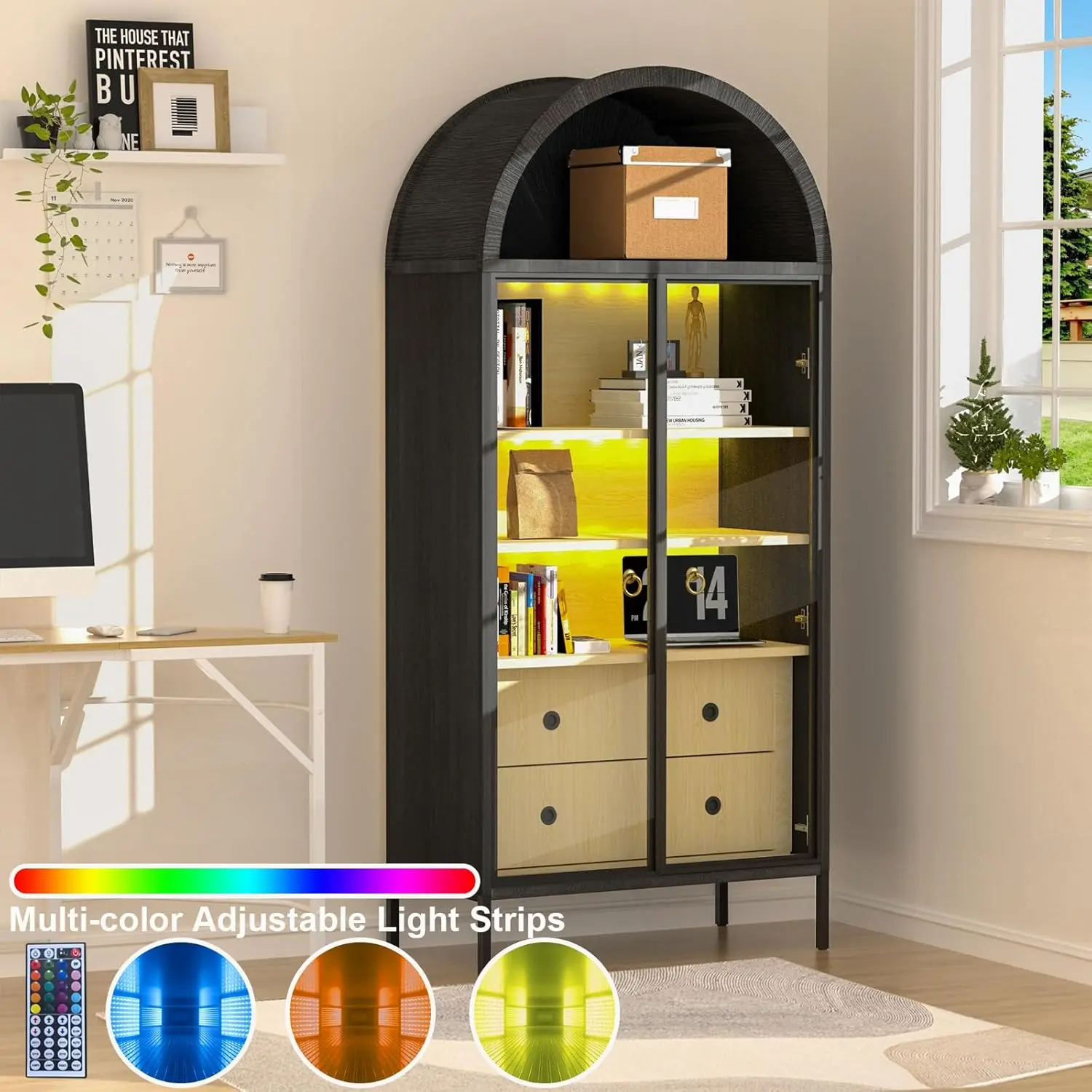 Lea Black Arched Storage Display Cabinet - Image 6