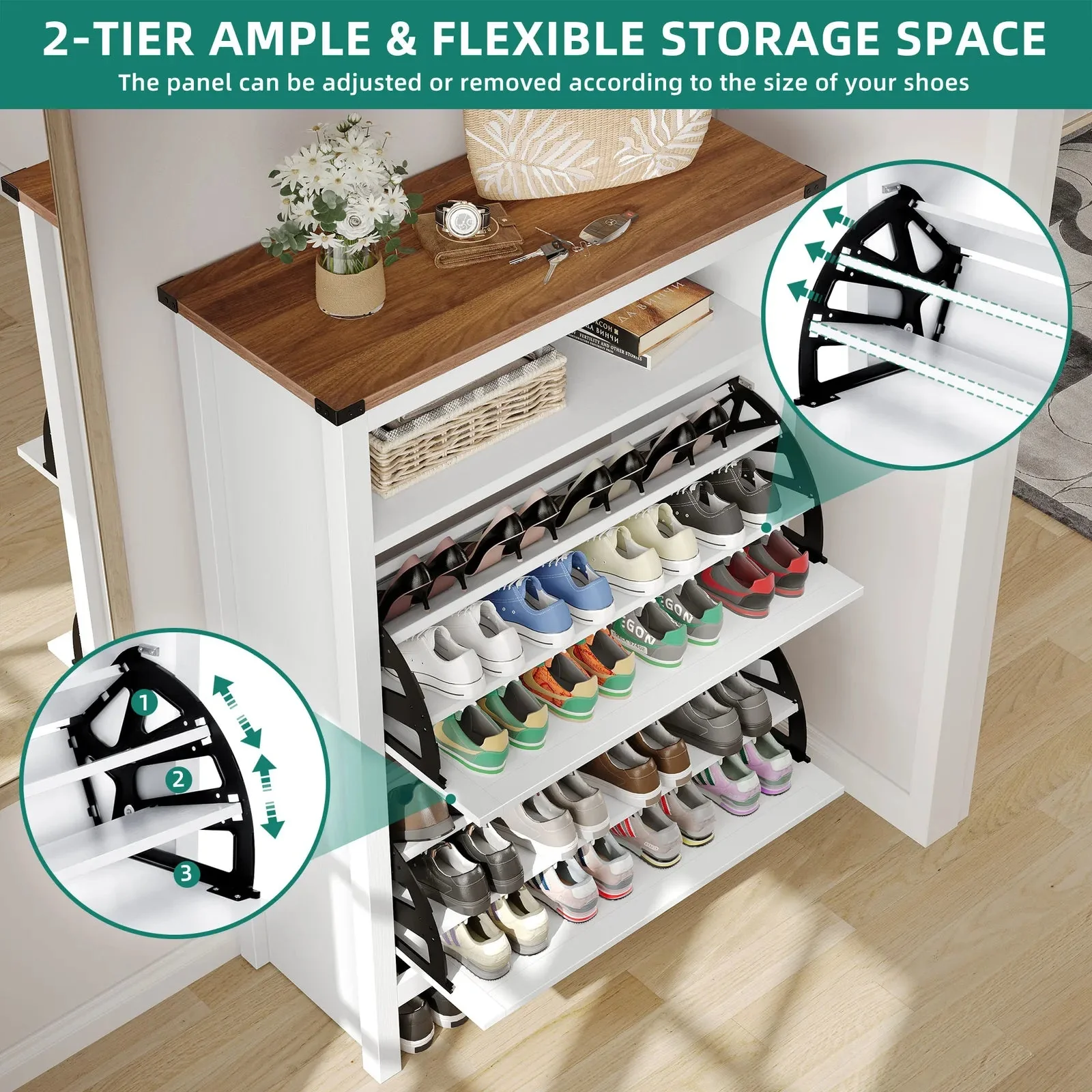 LED Farmhouse Narrow Entryway Shoe Cabinet - Image 4