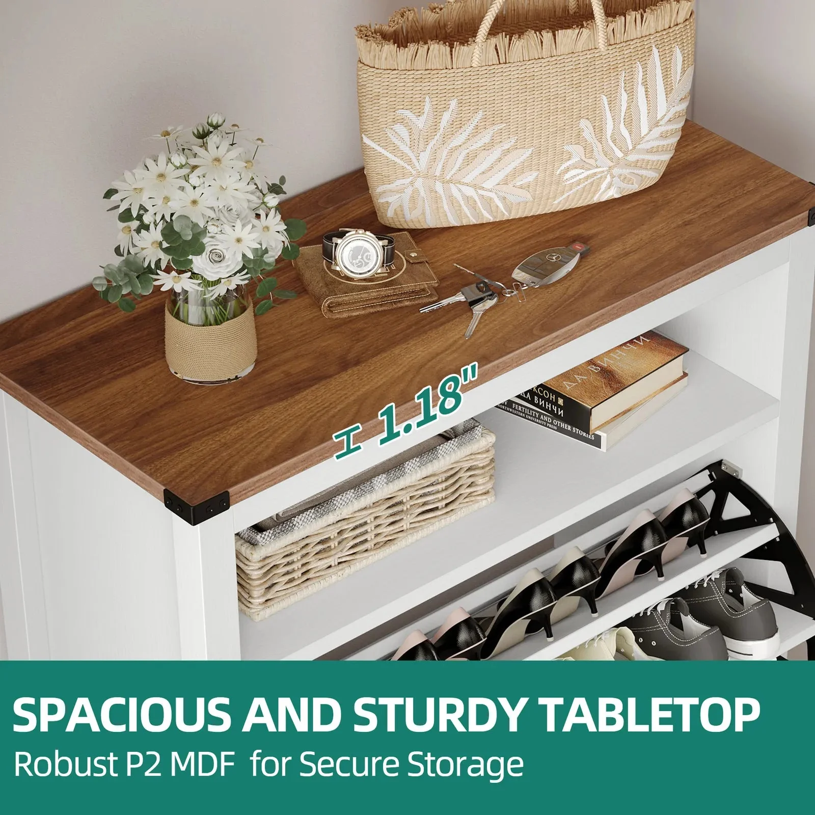 LED Farmhouse Narrow Entryway Shoe Cabinet - Image 7