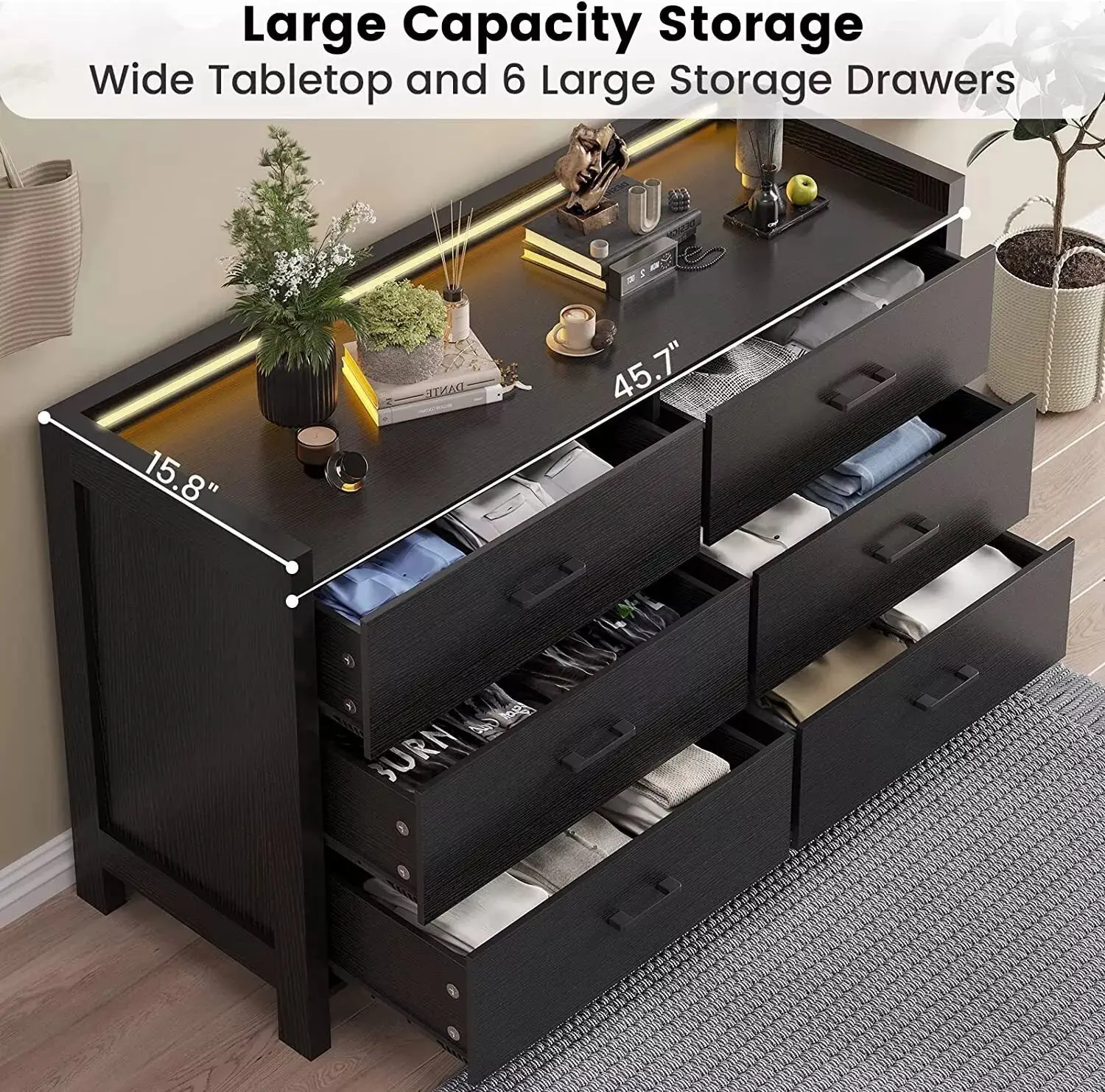LED Modern 6 Drawer Chest Dresser - Image 4