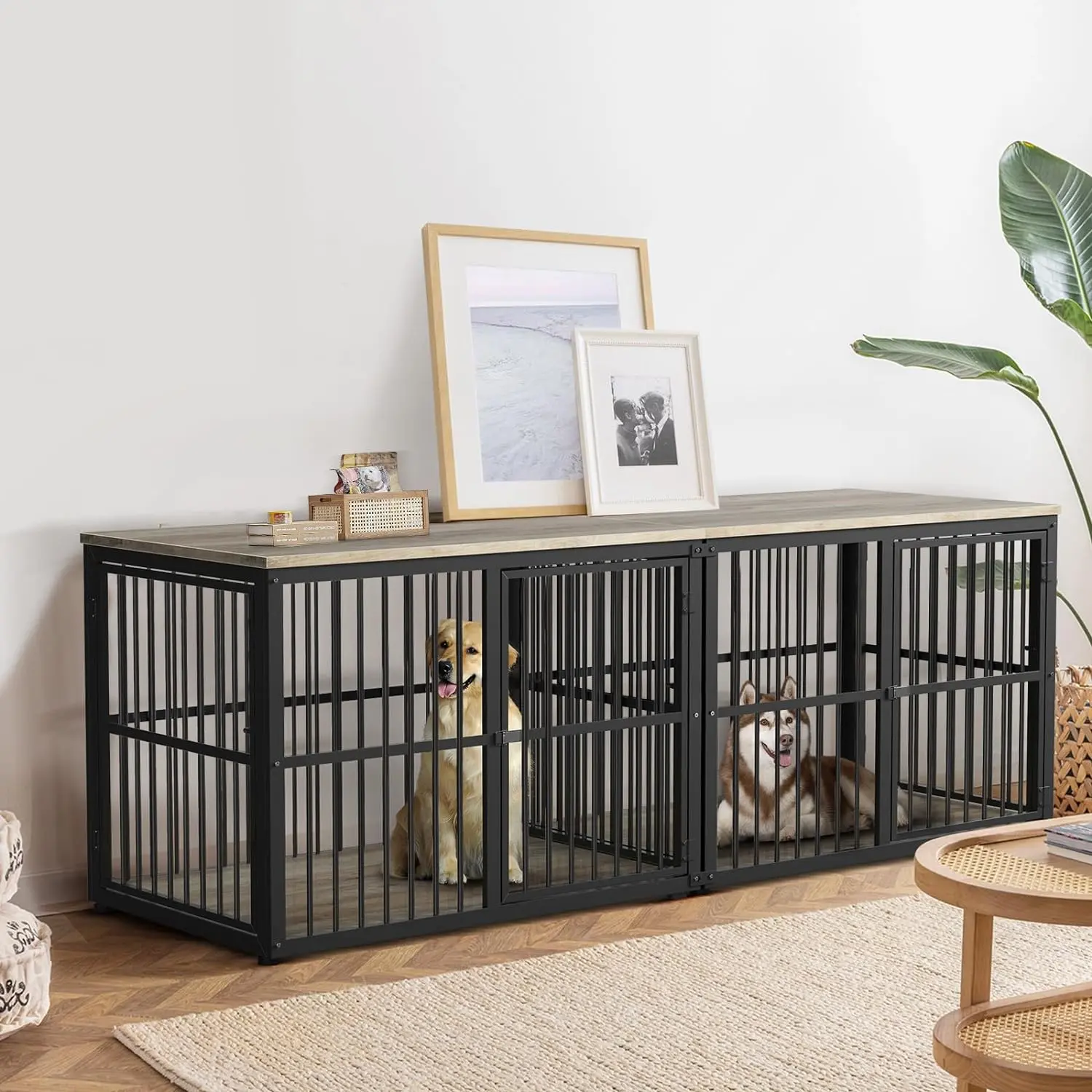 74.2" Lili Double Dog Crate Furniture For 2 Dogs