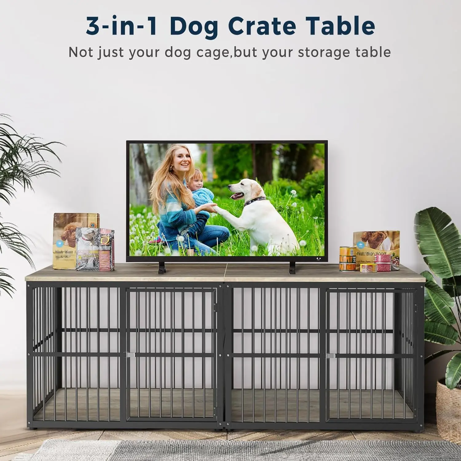 74.2" Lili Double Dog Crate Furniture For 2 Dogs - Image 2