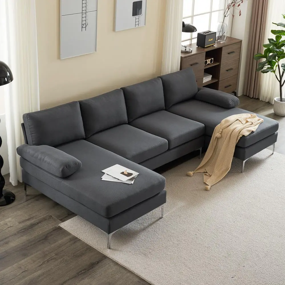 Linen U Shaped Sectional Couch - Image 8