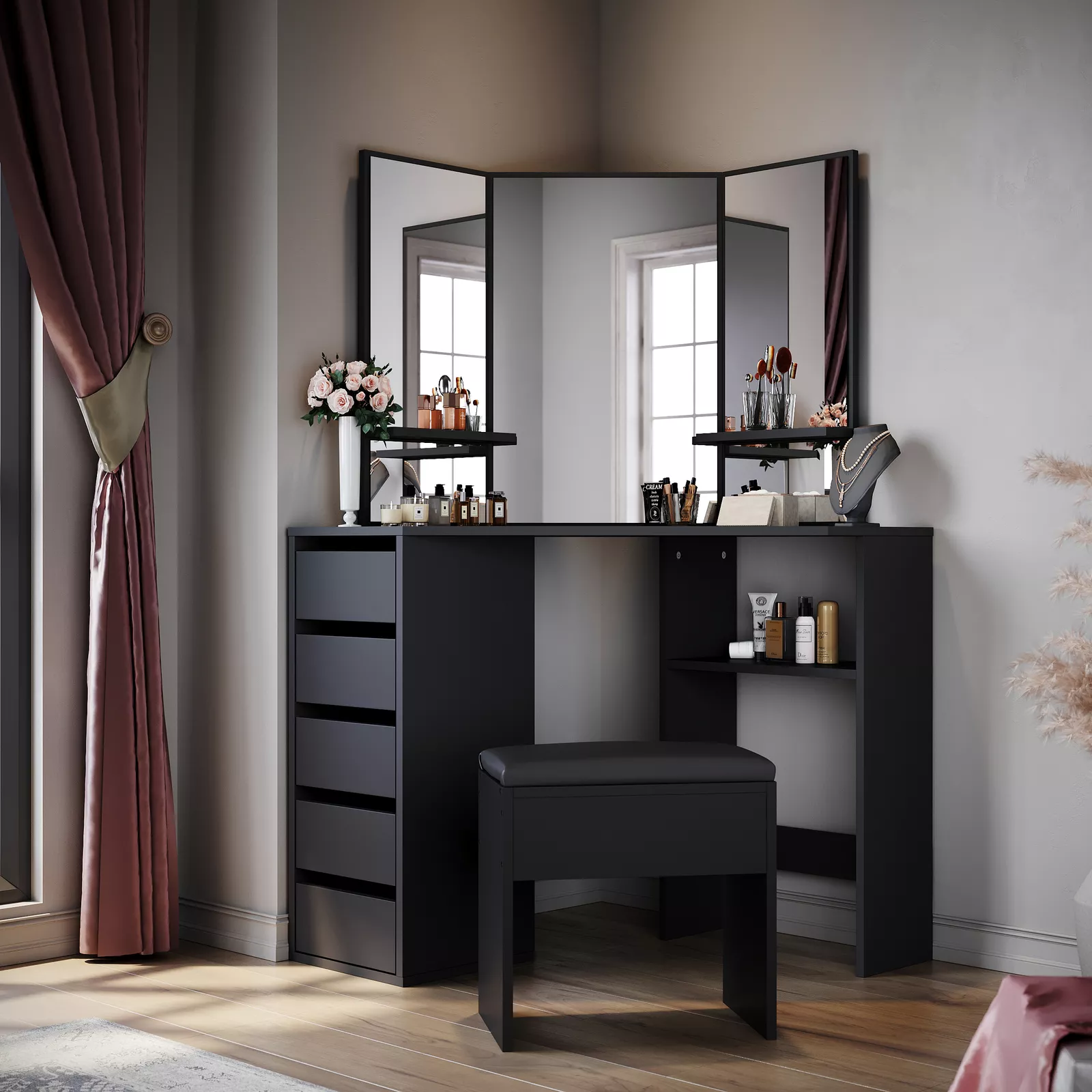 Lloyd Mirrored Vanity Dressing Table With Drawer - Image 7