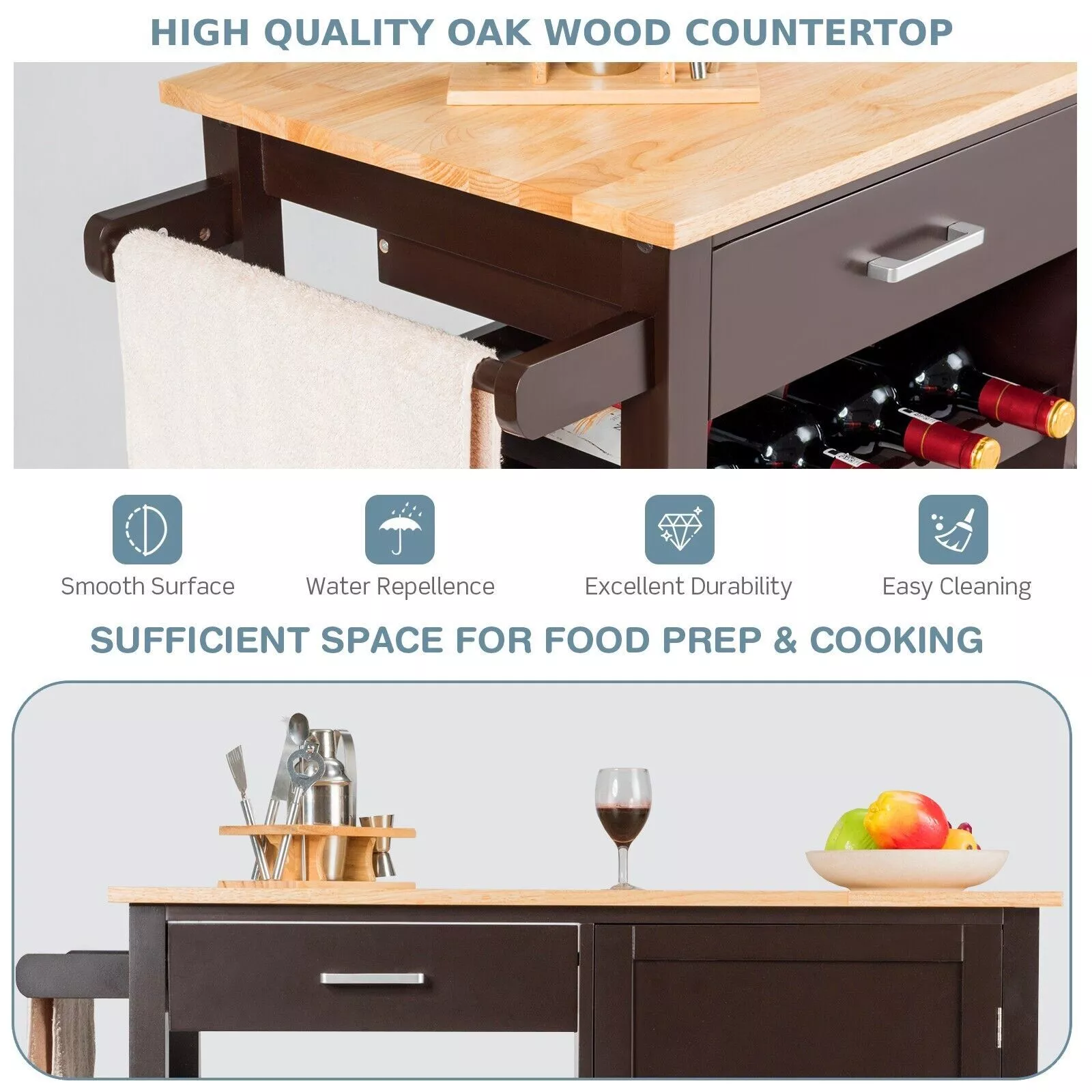 Maddie Kitchen Island With Wheels & Seating - Image 4