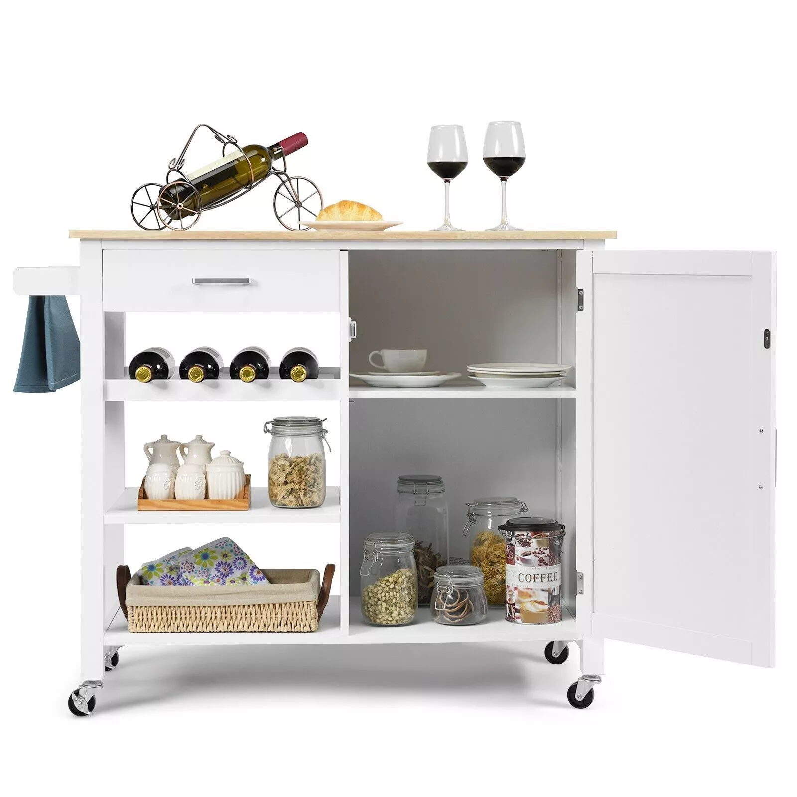 Maddie Kitchen Island With Wheels & Seating - Image 7