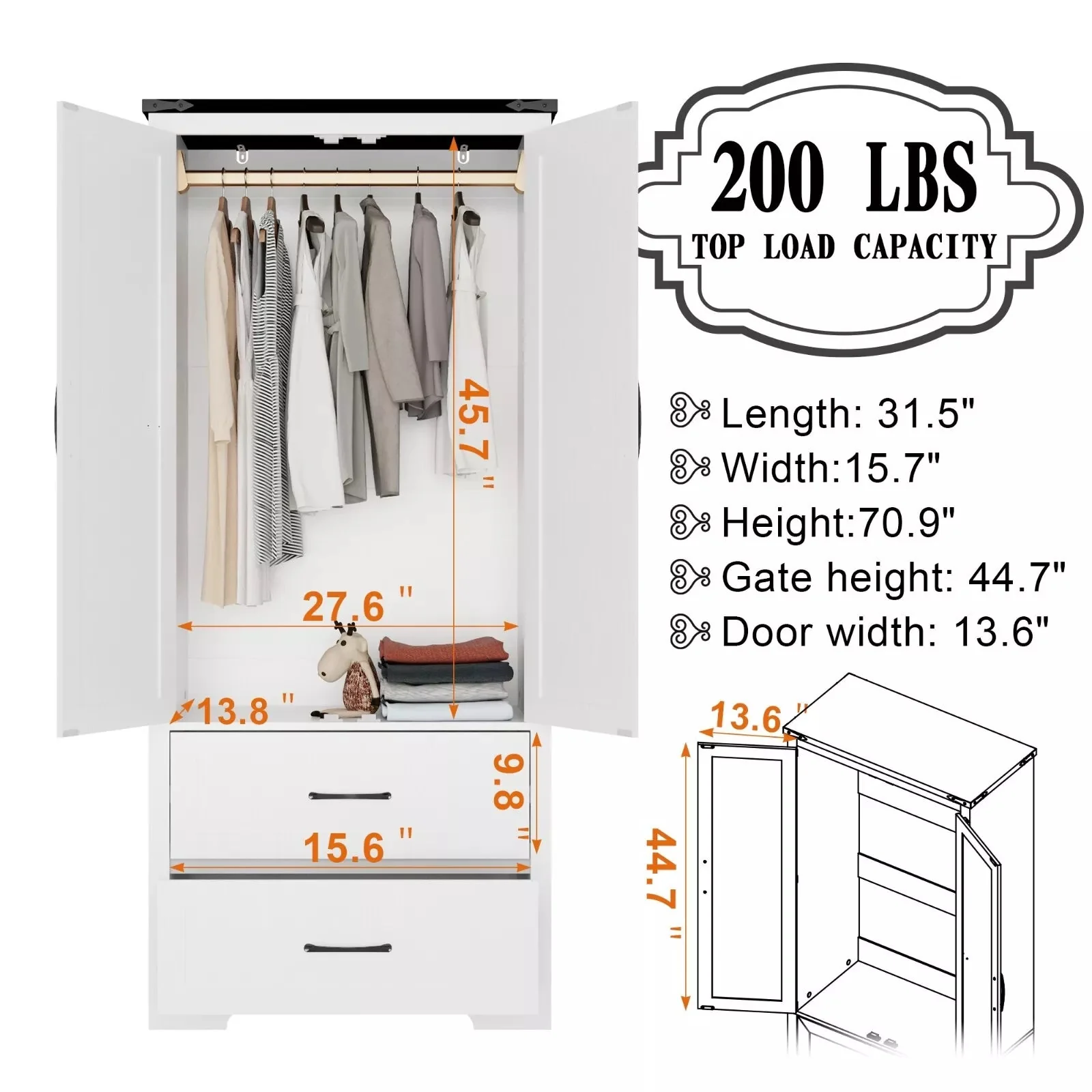 Mckay Farmhouse Armoire Wardrobe Closet - Image 4
