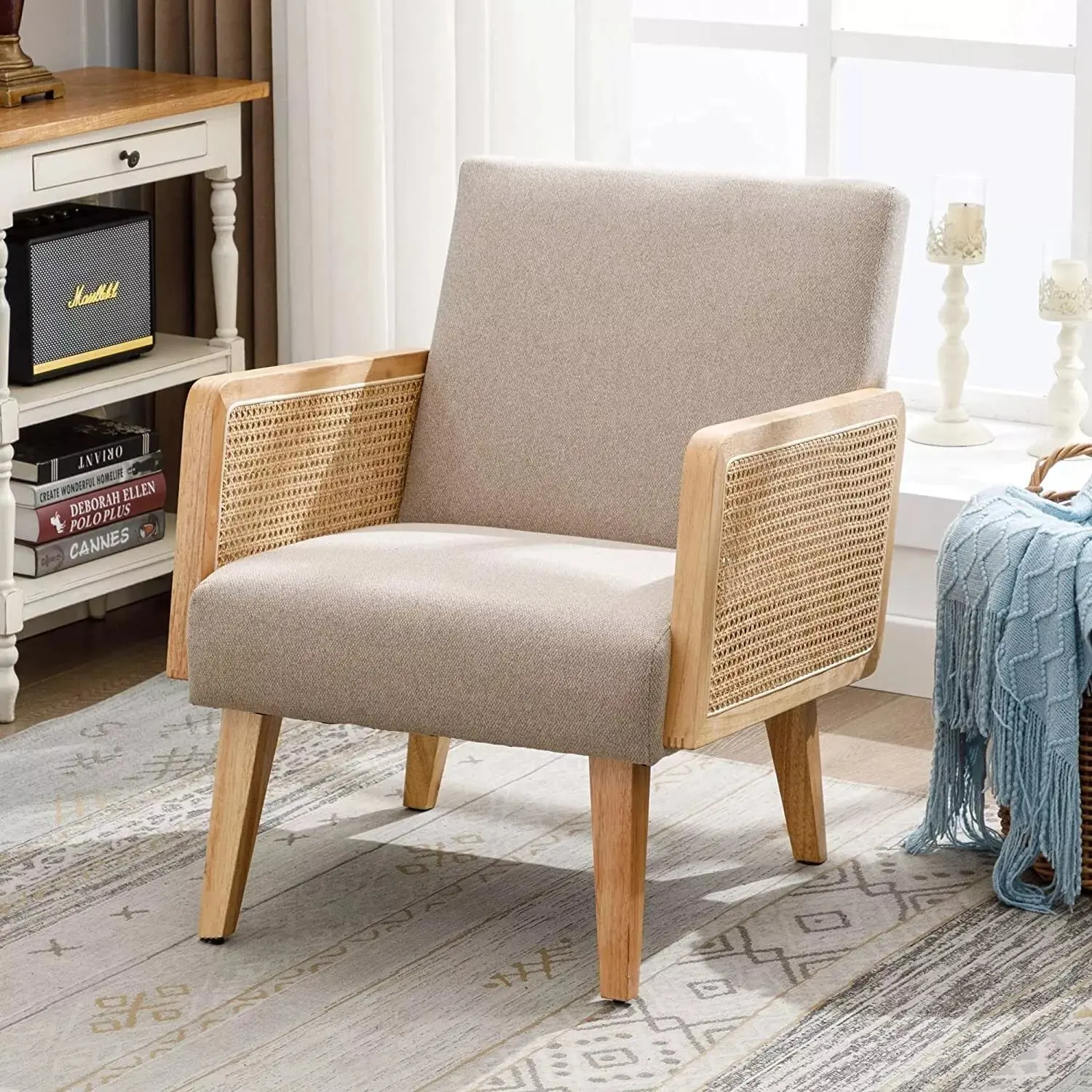 Meza Rattan Fabric Accent Armchair - Image 6