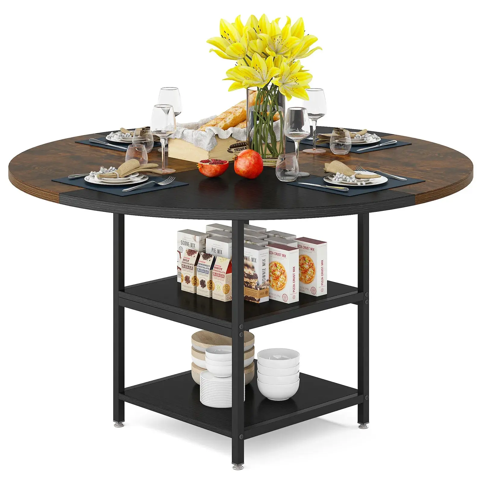 Mike Round Rustic Farmhouse Dining Table For 4 - Image 3