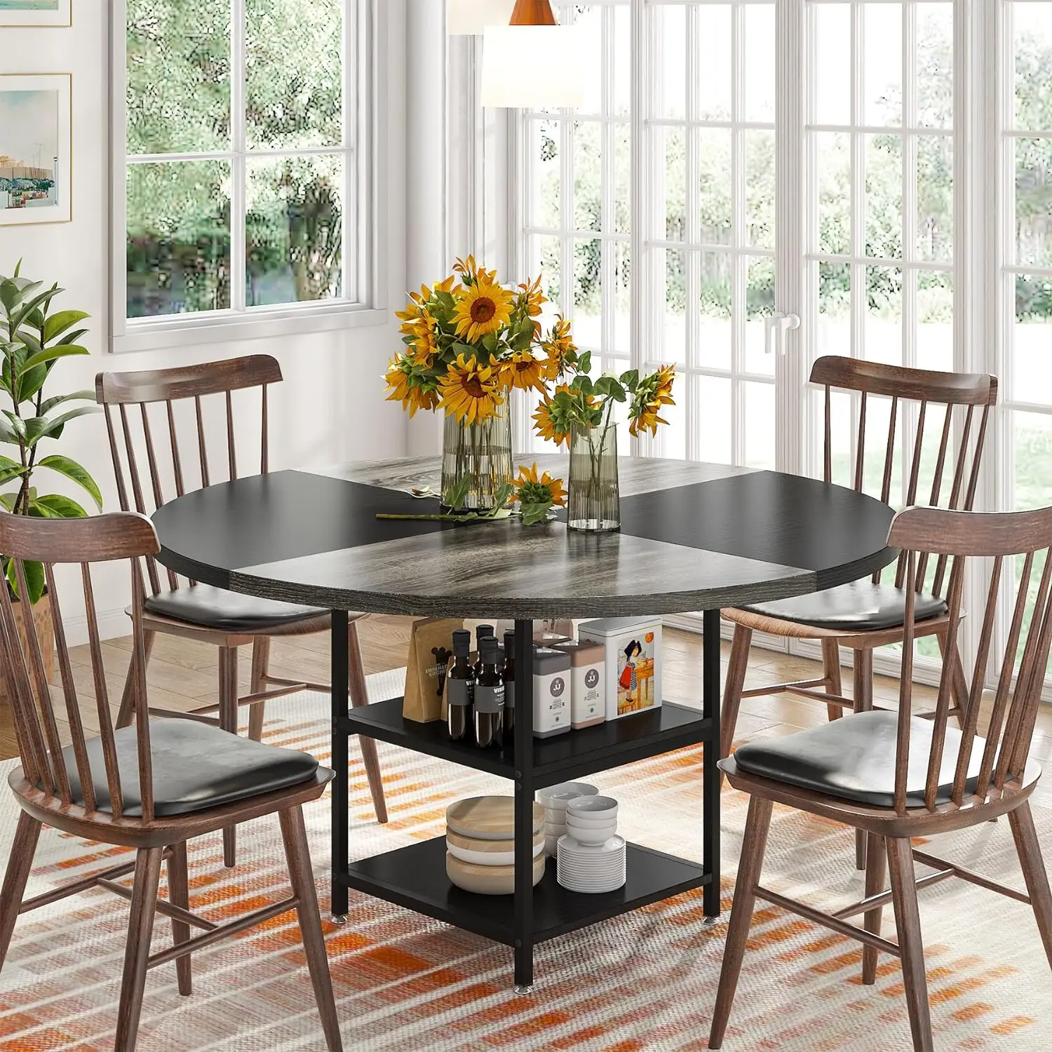 Mike Round Rustic Farmhouse Dining Table For 4 - Image 7