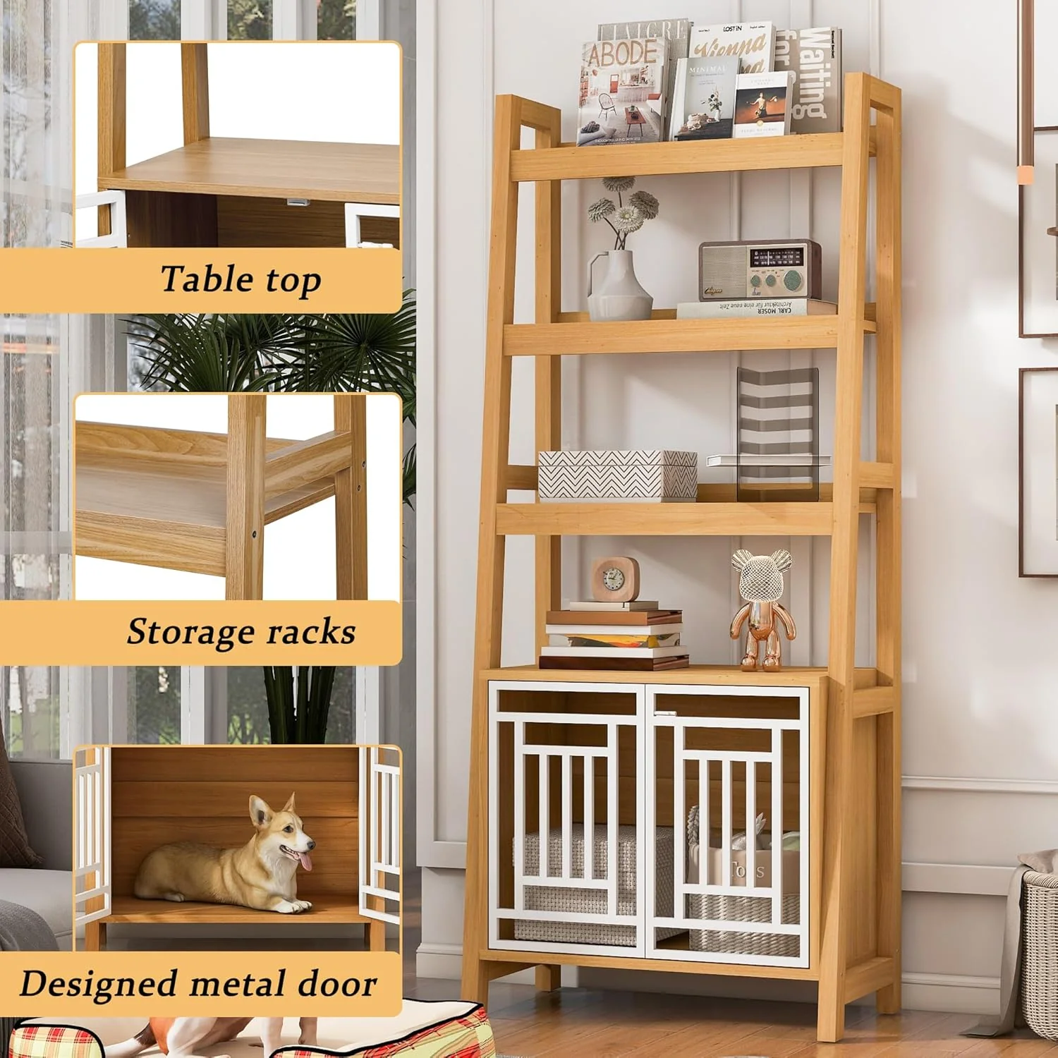 Modern 2 IN 1 Dog Furniture Dog Crate Ladder Bookshelf - Image 3